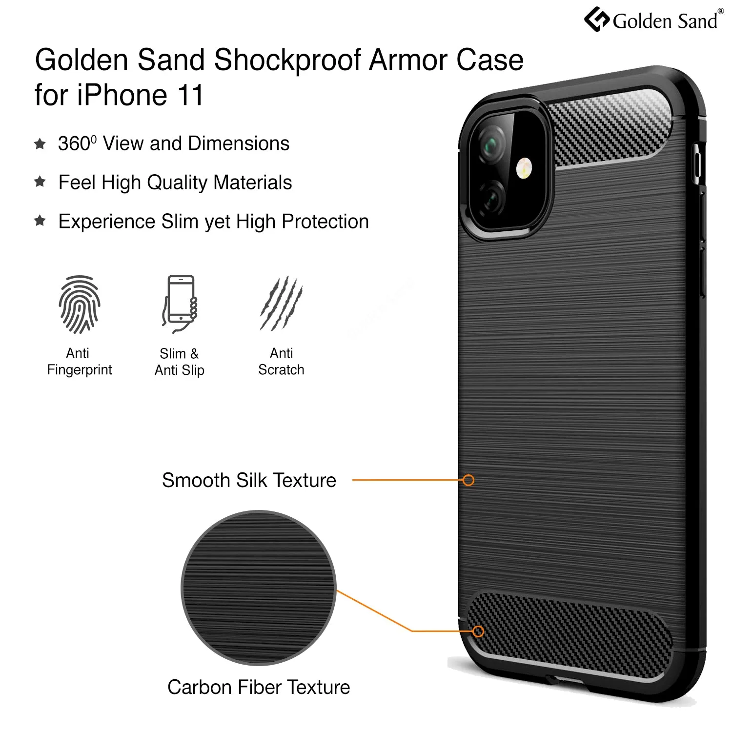 Carbon Fibre Series Shockproof Armor Back Cover for Apple iPhone 11 6.1 inch, Black