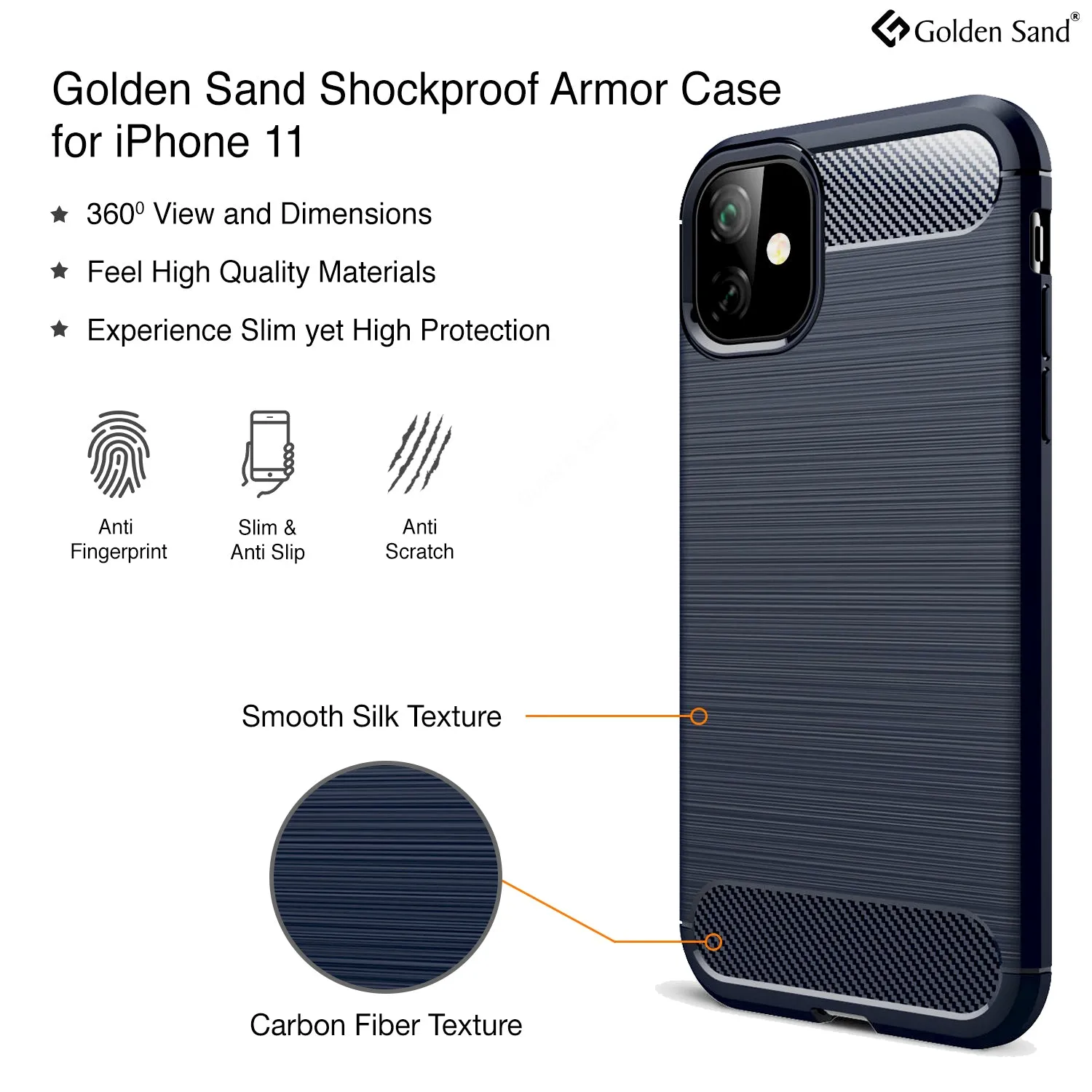 Carbon Fibre Series Shockproof Armor Back Cover for Apple iPhone 11 6.1 inch, Blue
