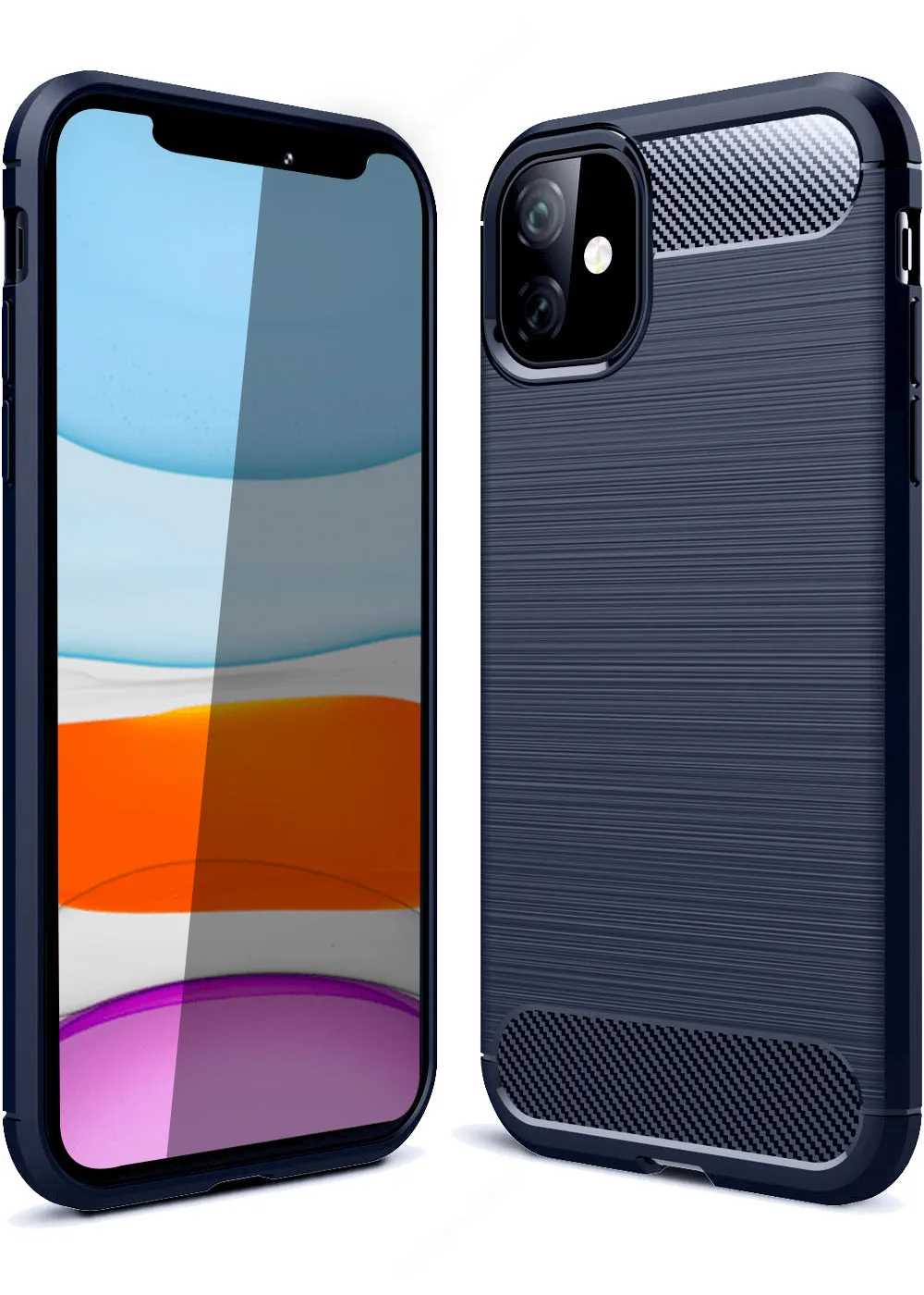 Carbon Fibre Series Shockproof Armor Back Cover for Apple iPhone 11 6.1 inch, Blue