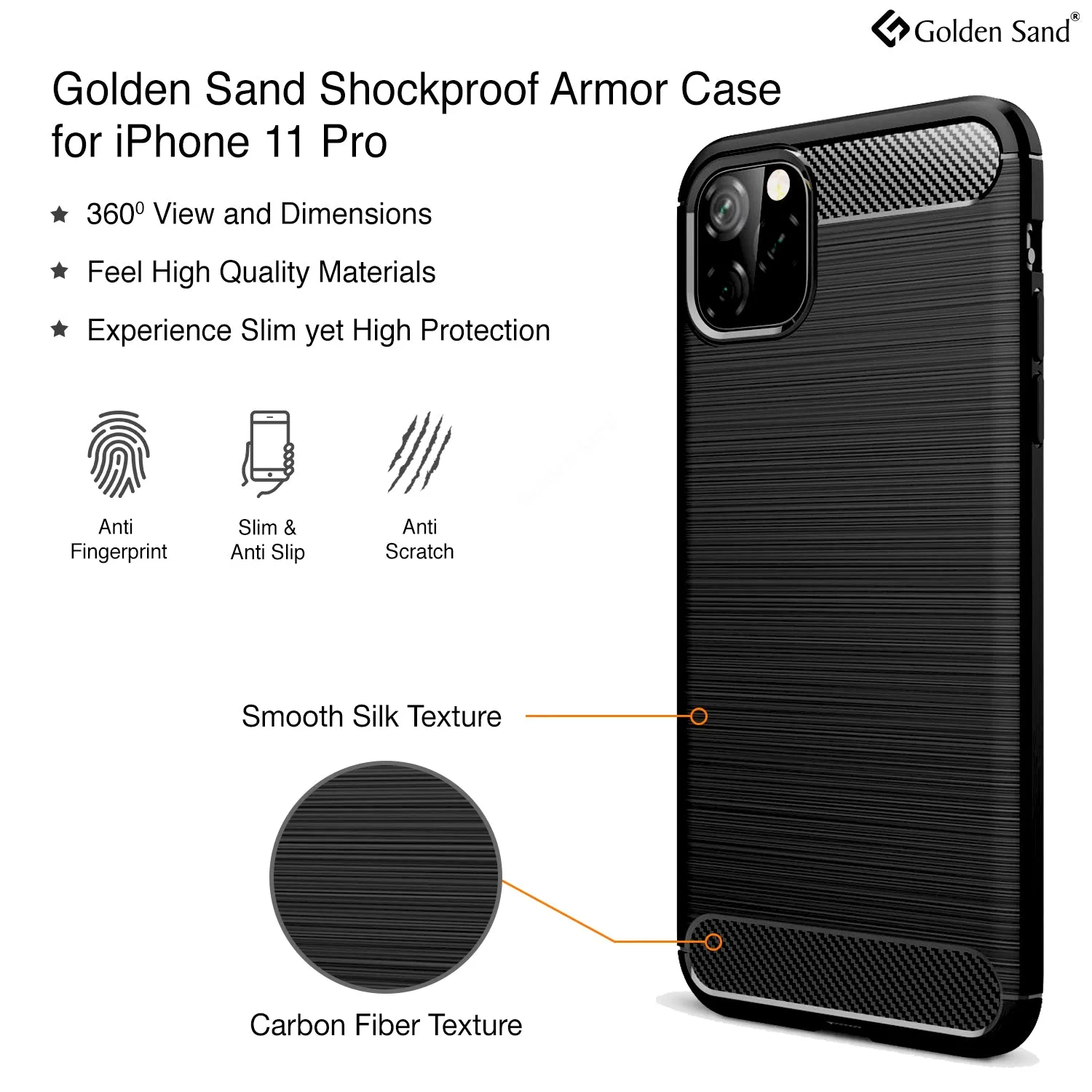 Carbon Fibre Series Shockproof Armor Back Cover for Apple iPhone 11 Pro 5.8 inch, Black