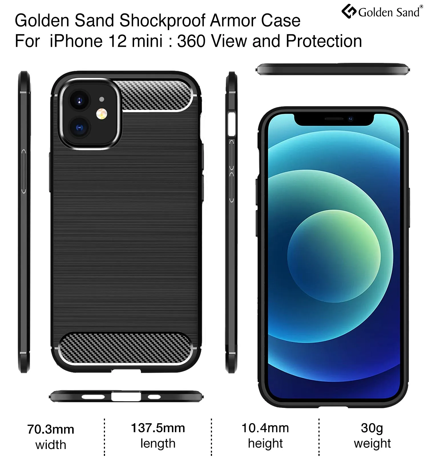 Carbon Fibre Series Shockproof Armor Back Cover for Apple iPhone 12 Mini, Black