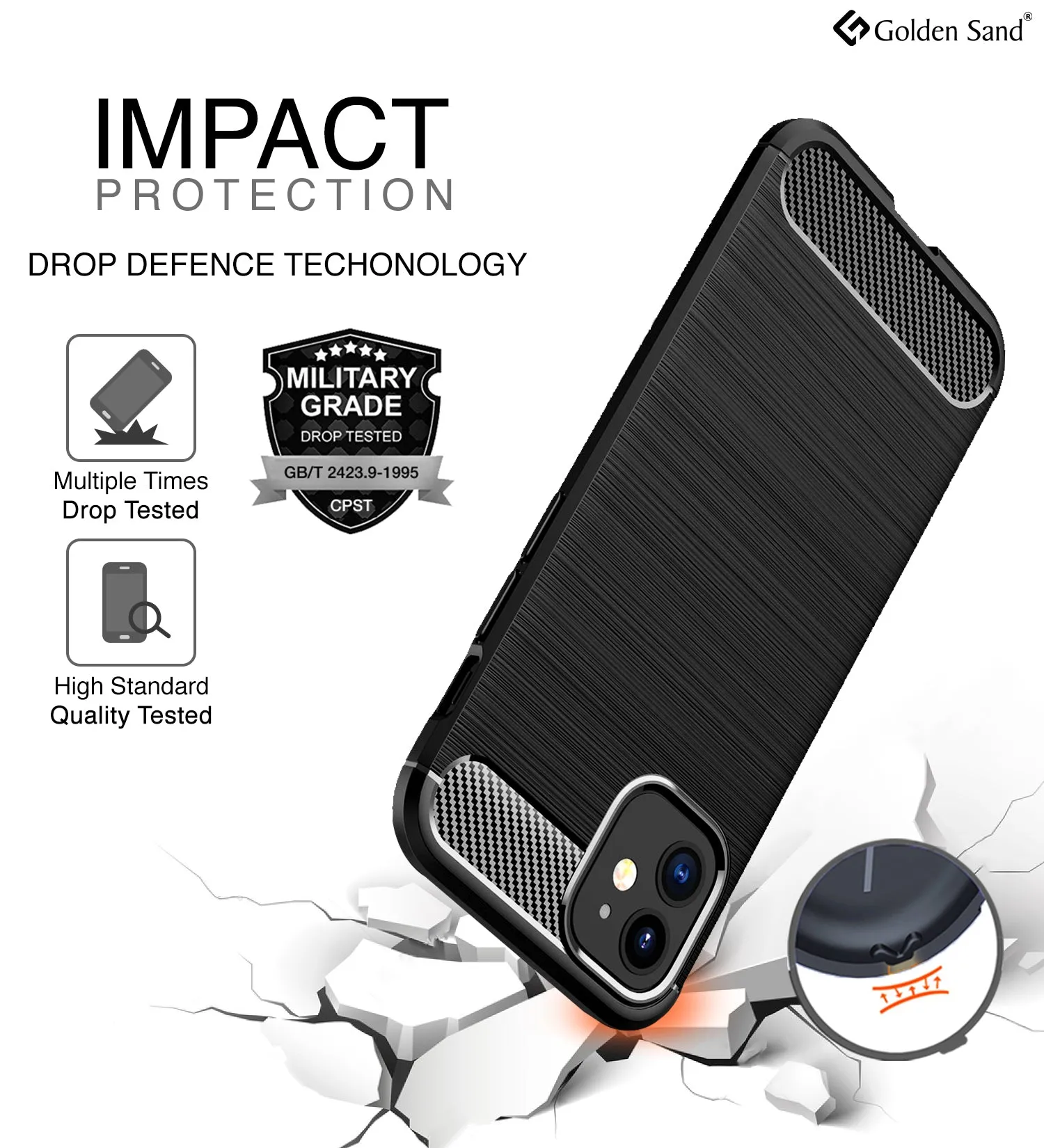 Carbon Fibre Series Shockproof Armor Back Cover for Apple iPhone 12 Mini, Black