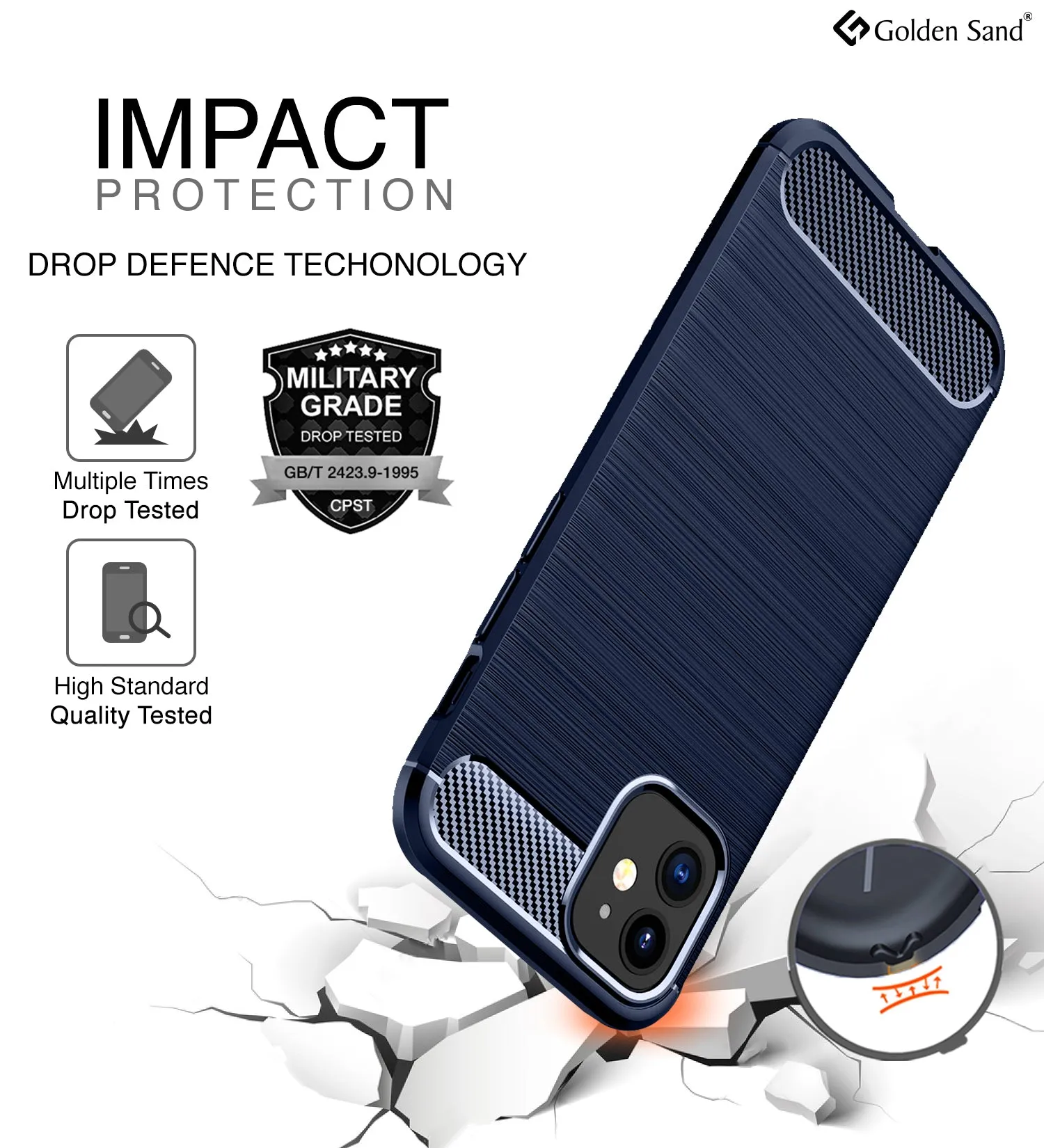 Carbon Fibre Series Shockproof Armor Back Cover for Apple iPhone 12 Mini, Blue