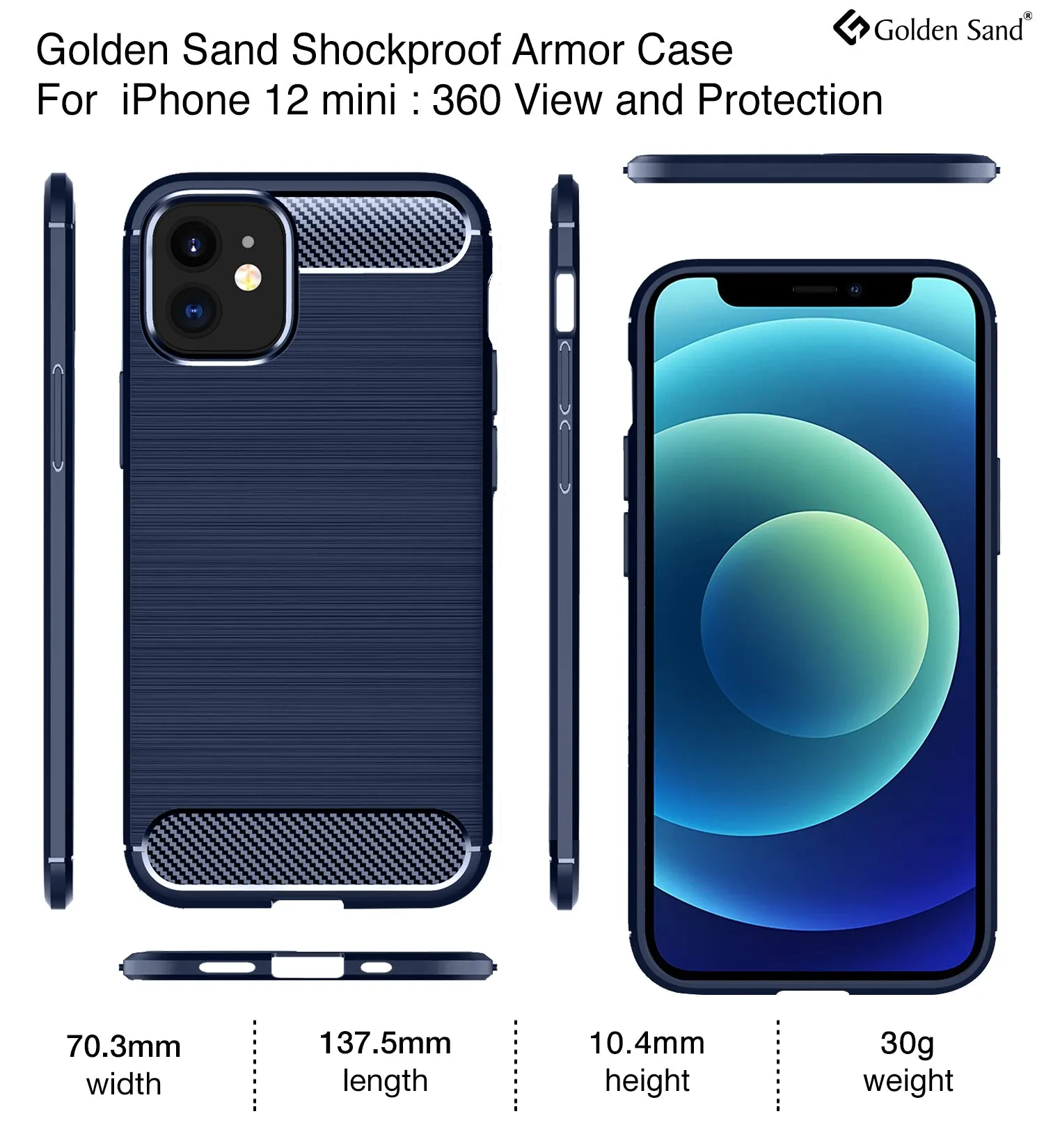 Carbon Fibre Series Shockproof Armor Back Cover for Apple iPhone 12 Mini, Blue