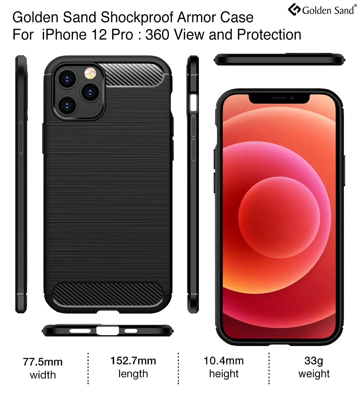 Carbon Fibre Series Shockproof Armor Back Cover for Apple iPhone 12 Pro, Black