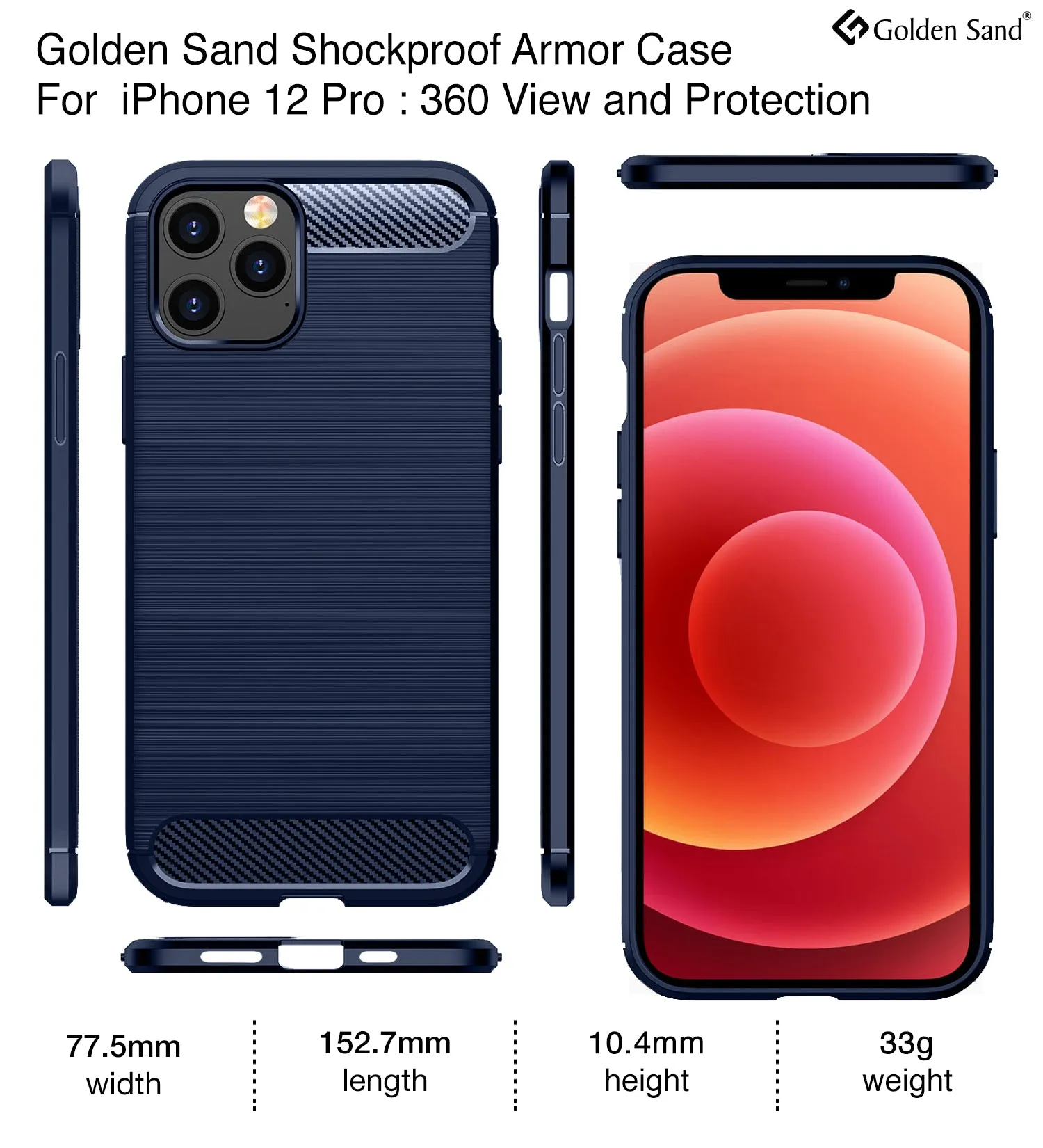 Carbon Fibre Series Shockproof Armor Back Cover for Apple iPhone 12 Pro, Blue