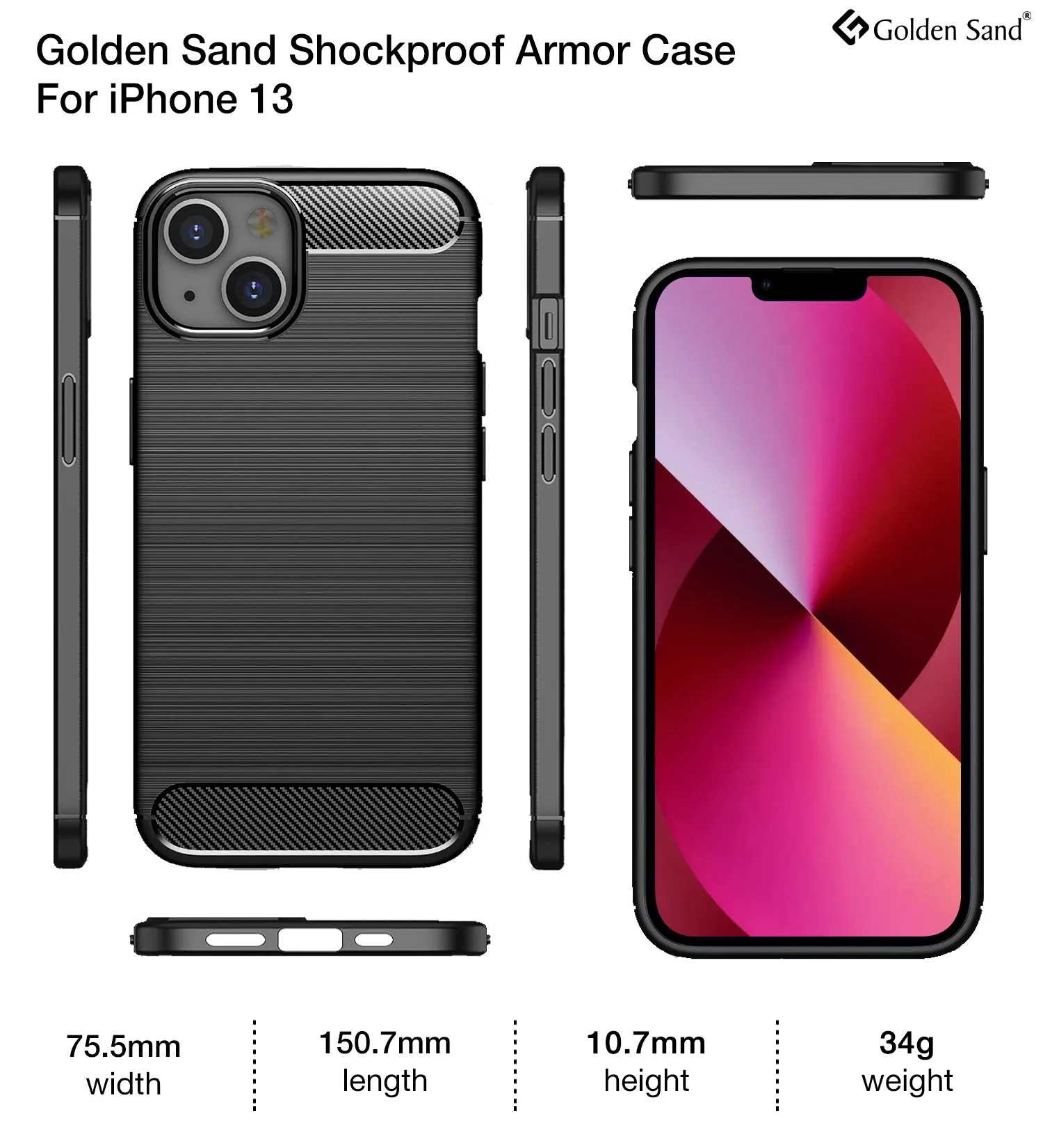Carbon Fibre Series Shockproof Armor Back Cover for Apple iPhone 13, 6.1 inch, Black