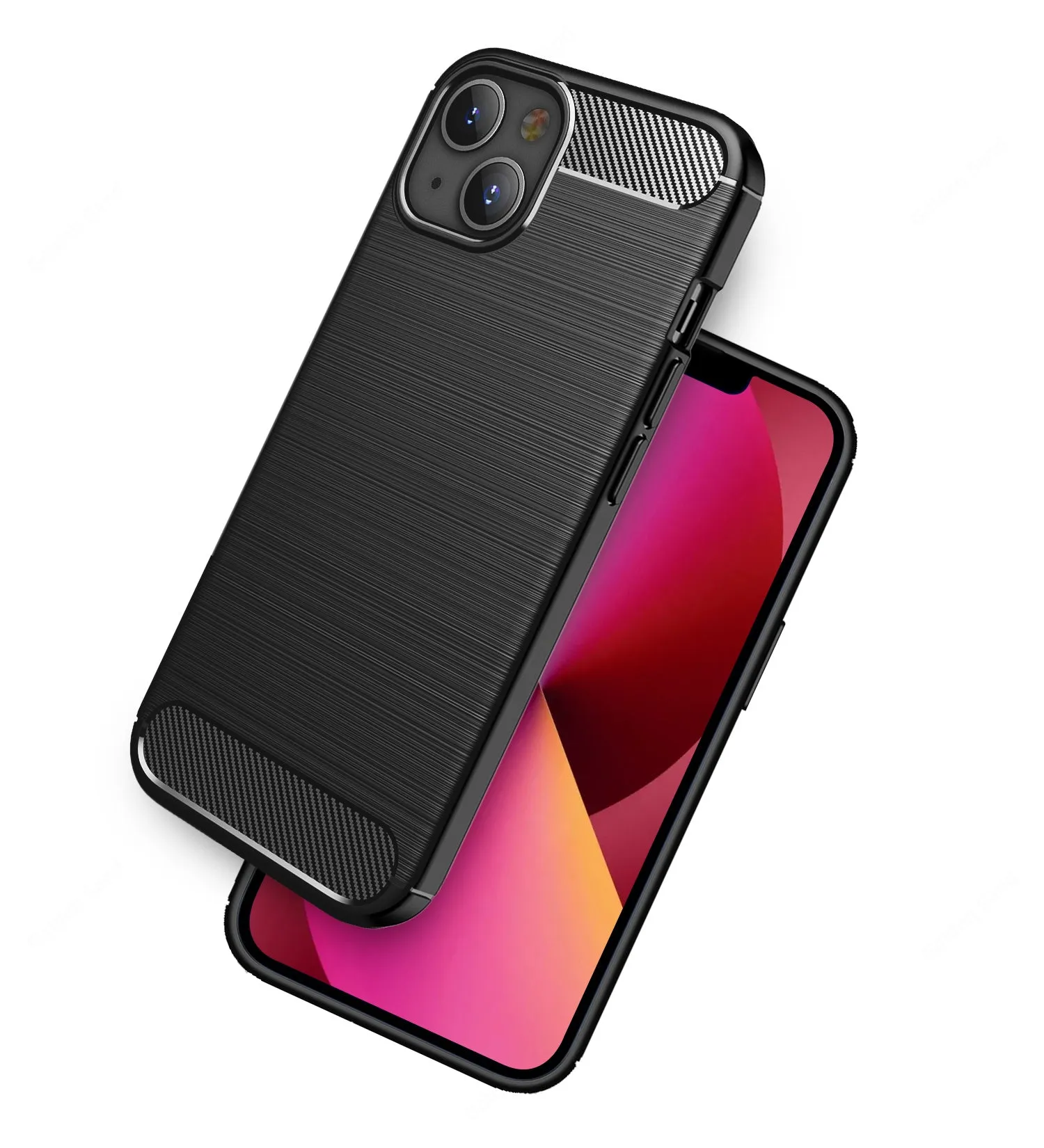 Carbon Fibre Series Shockproof Armor Back Cover for Apple iPhone 13, 6.1 inch, Black