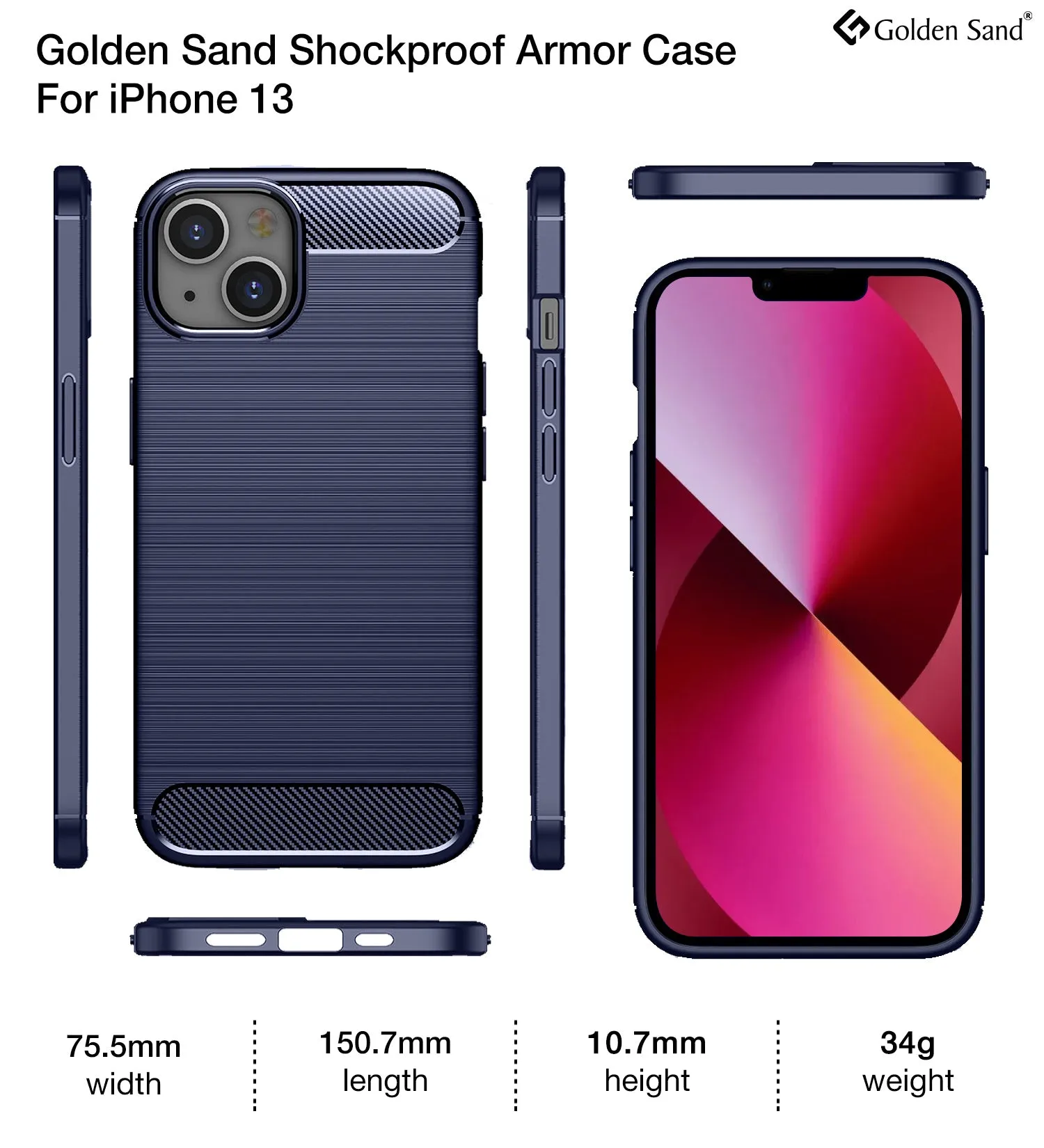 Carbon Fibre Series Shockproof Armor Back Cover for Apple iPhone 13, 6.1 inch, Blue