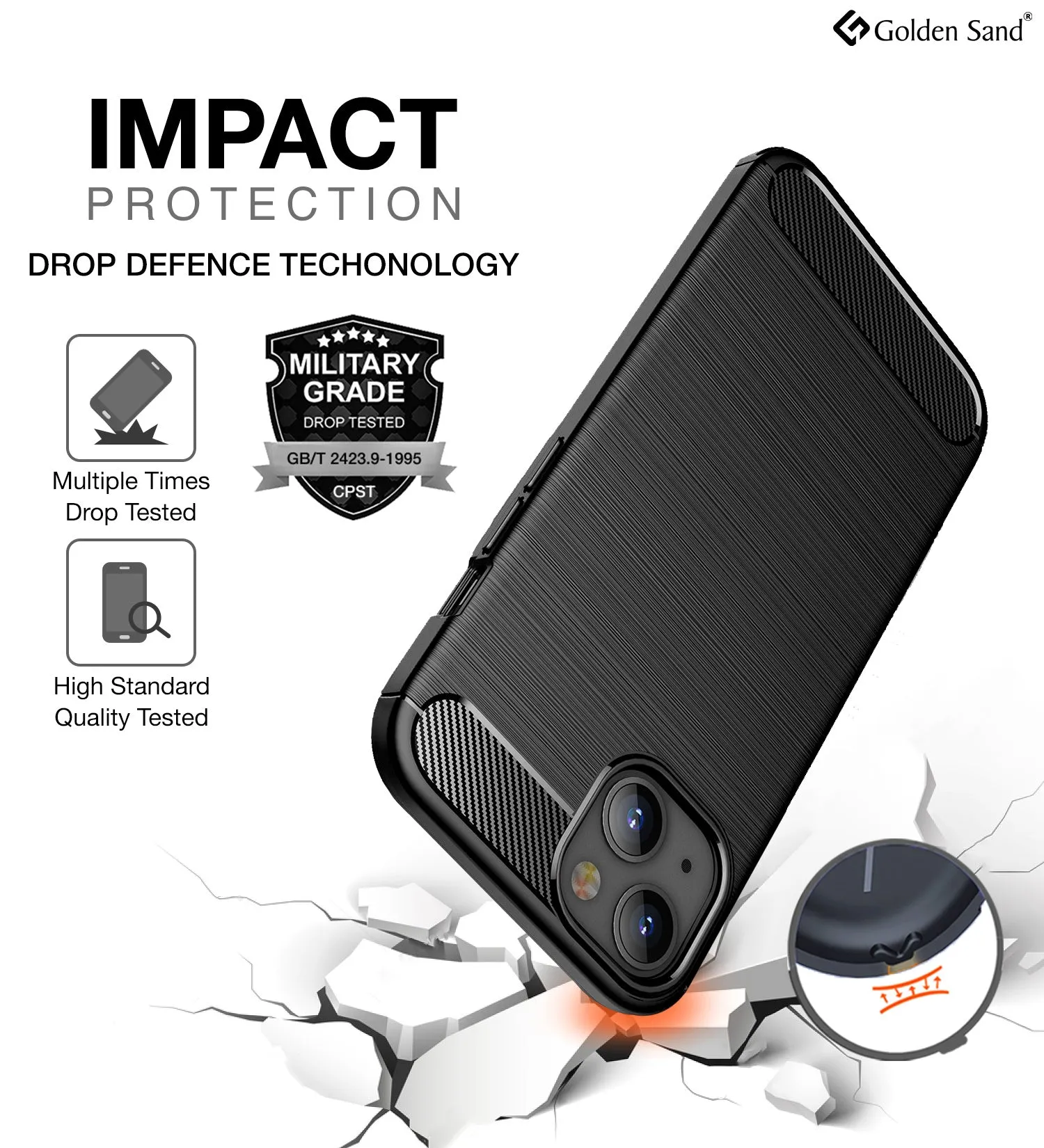 Carbon Fibre Series Shockproof Armor Back Cover for Apple iPhone 13 Mini, 5.4 inch, Black