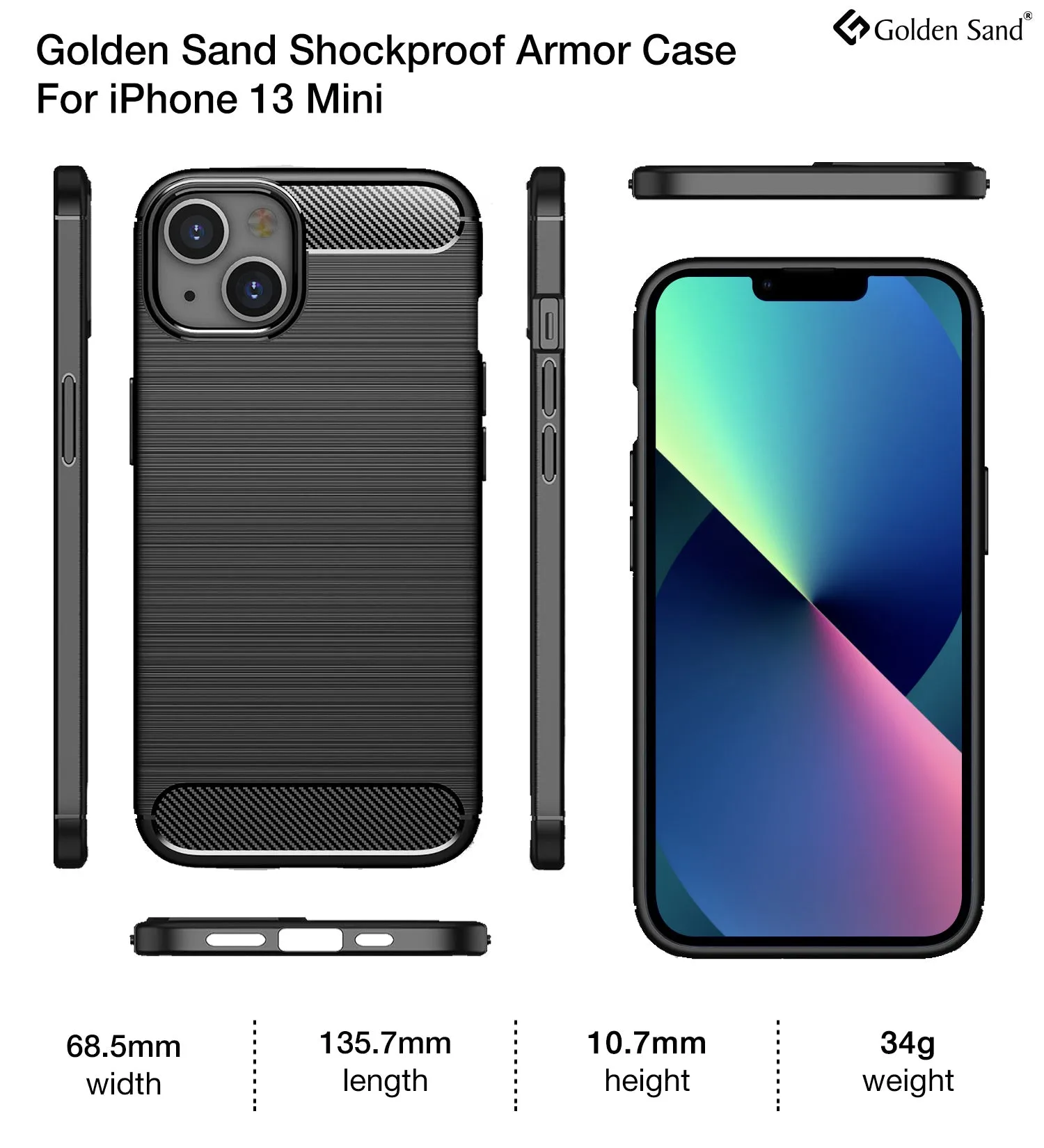 Carbon Fibre Series Shockproof Armor Back Cover for Apple iPhone 13 Mini, 5.4 inch, Black