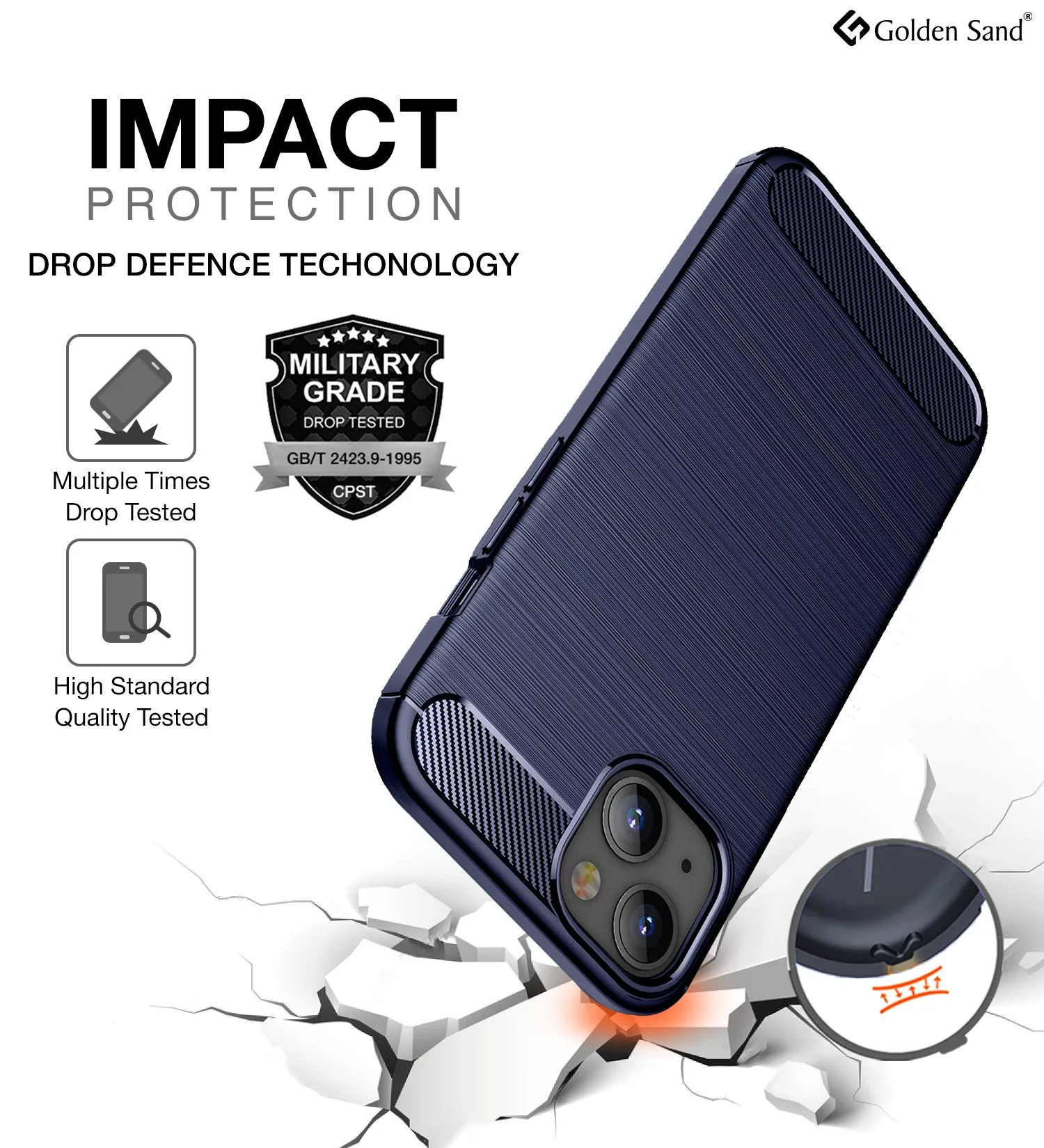 Carbon Fibre Series Shockproof Armor Back Cover for Apple iPhone 13 Mini, 5.4 inch, Blue