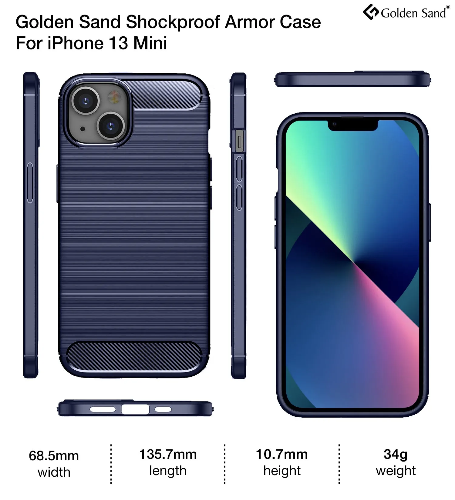 Carbon Fibre Series Shockproof Armor Back Cover for Apple iPhone 13 Mini, 5.4 inch, Blue