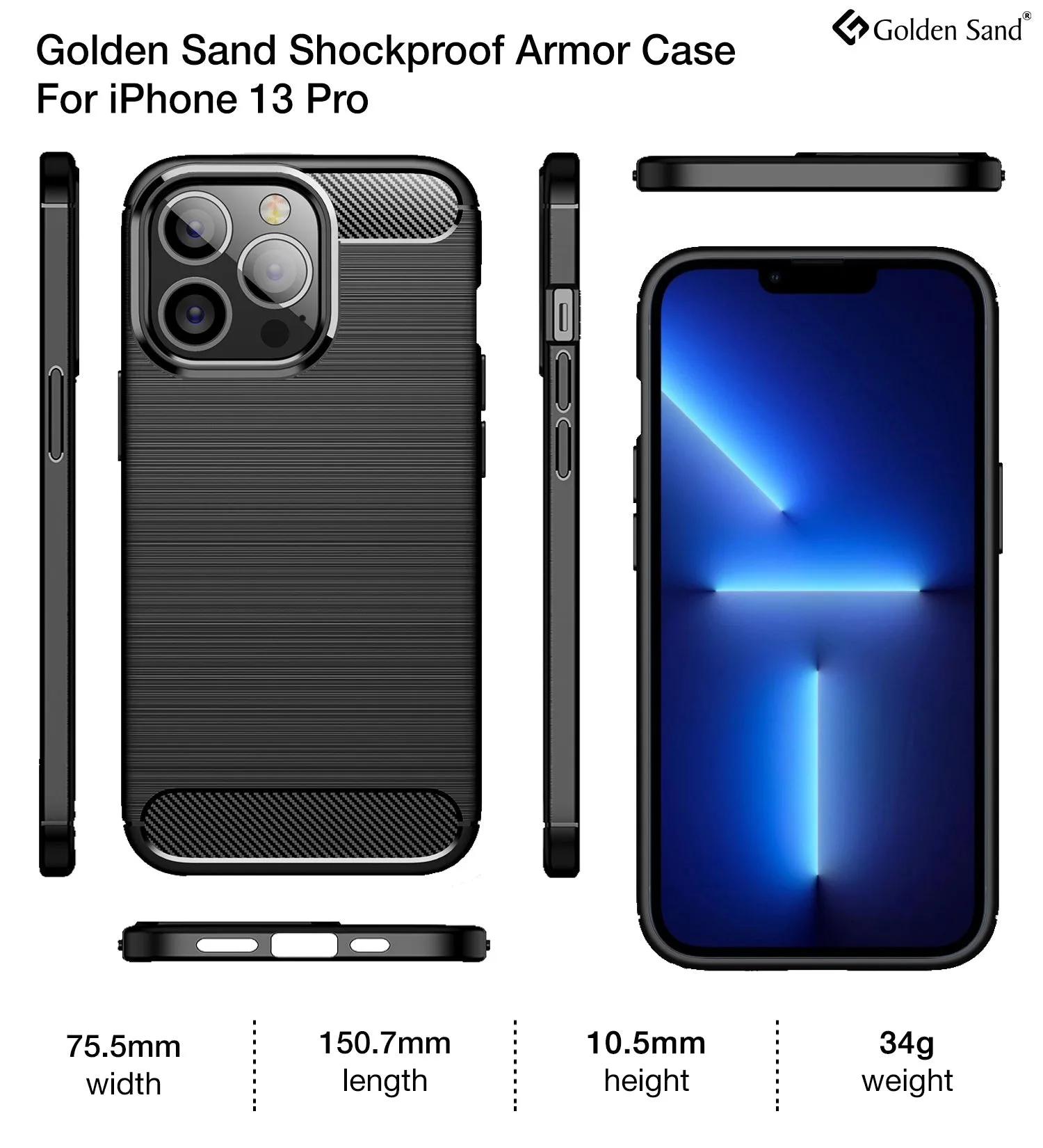 Carbon Fibre Series Shockproof Armor Back Cover for Apple iPhone 13 Pro, 6.1 inch, Black
