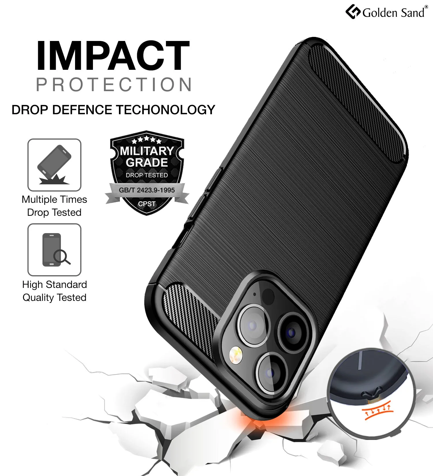 Carbon Fibre Series Shockproof Armor Back Cover for Apple iPhone 13 Pro, 6.1 inch, Black