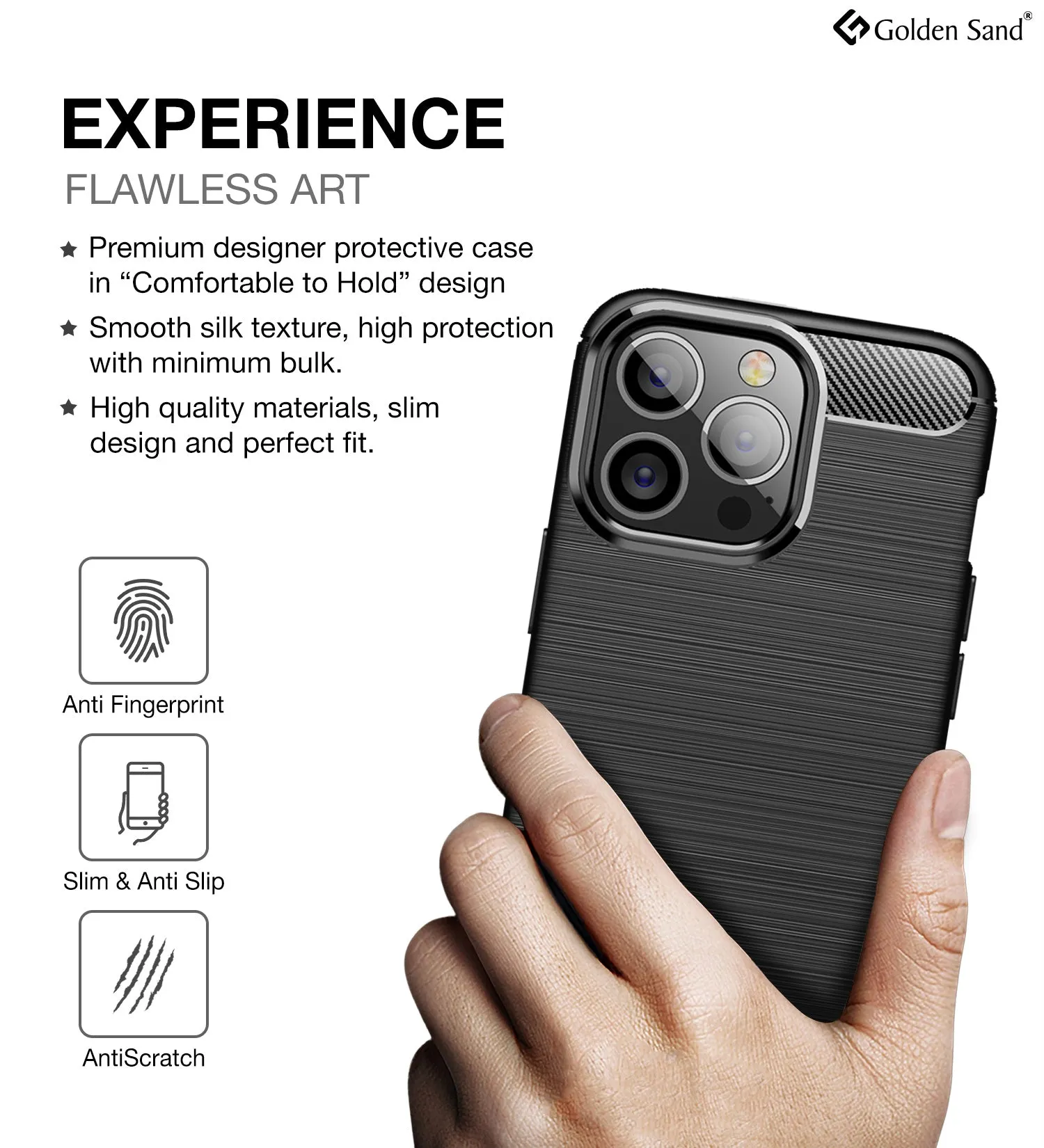 Carbon Fibre Series Shockproof Armor Back Cover for Apple iPhone 13 Pro, 6.1 inch, Black