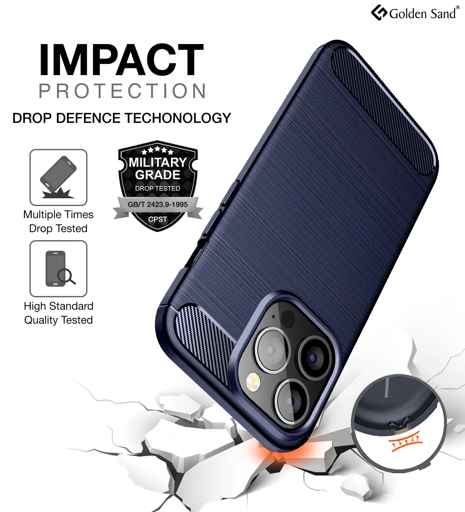 Carbon Fibre Series Shockproof Armor Back Cover for Apple iPhone 13 Pro Max, 6.7 inch, Blue