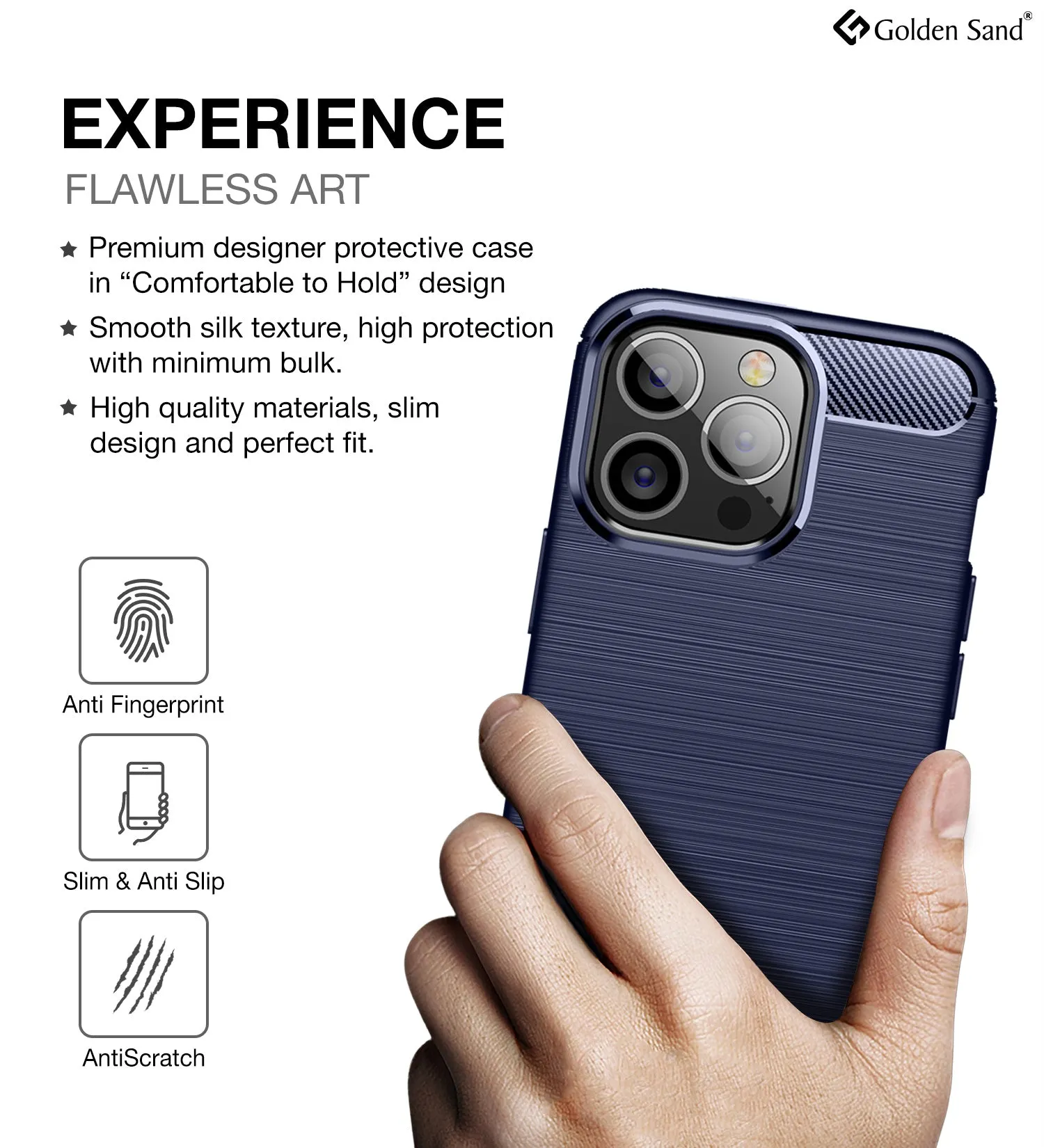 Carbon Fibre Series Shockproof Armor Back Cover for Apple iPhone 13 Pro Max, 6.7 inch, Blue