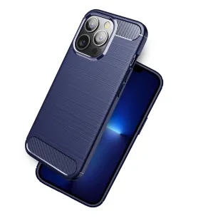 Carbon Fibre Series Shockproof Armor Back Cover for Apple iPhone 13 Pro Max, 6.7 inch, Blue