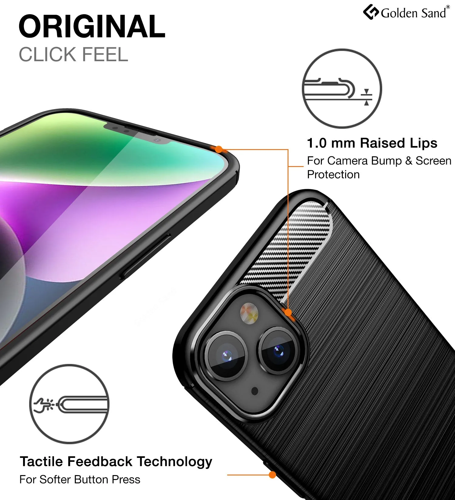 Carbon Fibre Series Shockproof Armor Back Cover for Apple iPhone 14, 6.1 inch, Black