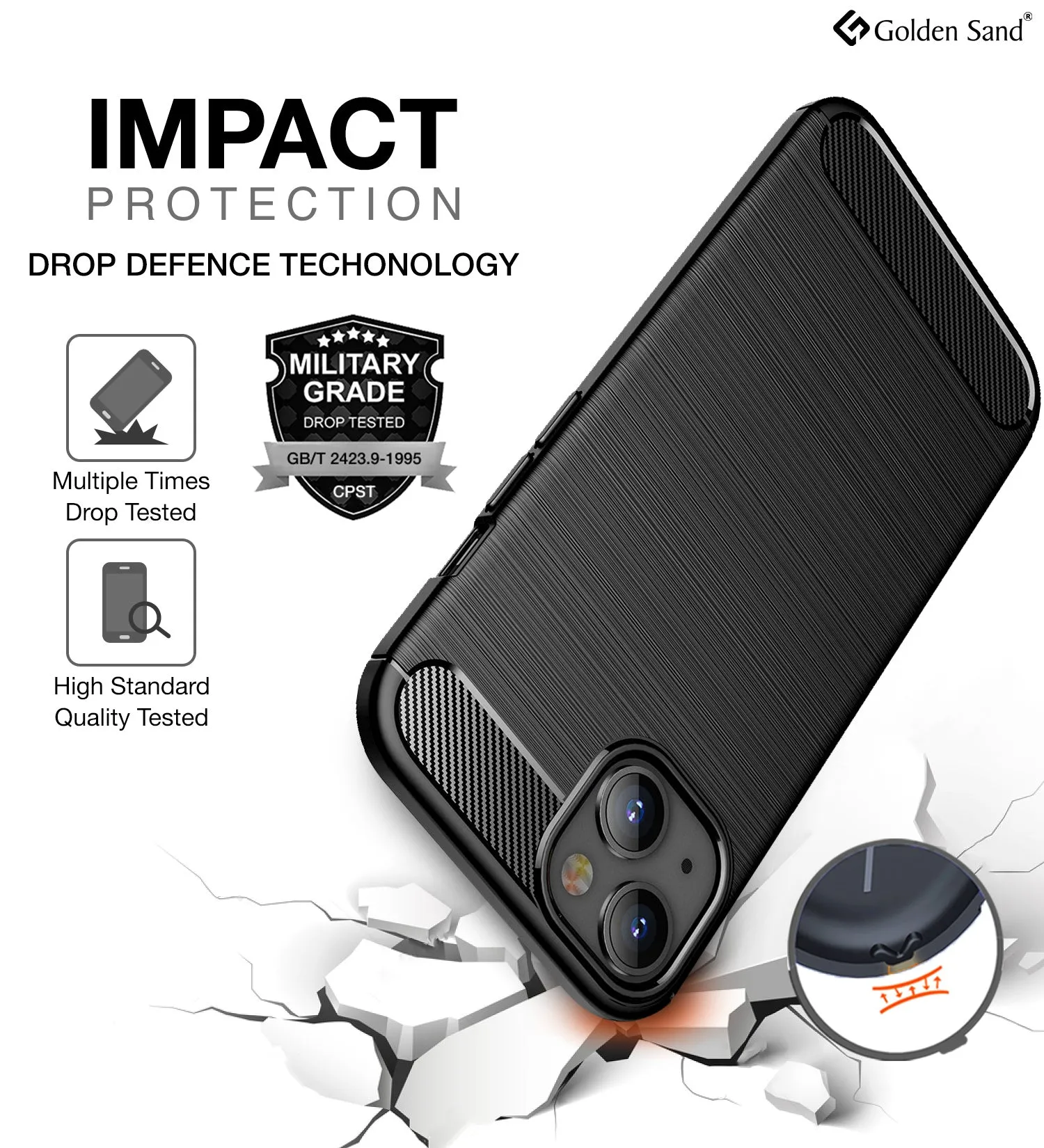 Carbon Fibre Series Shockproof Armor Back Cover for Apple iPhone 14, 6.1 inch, Black