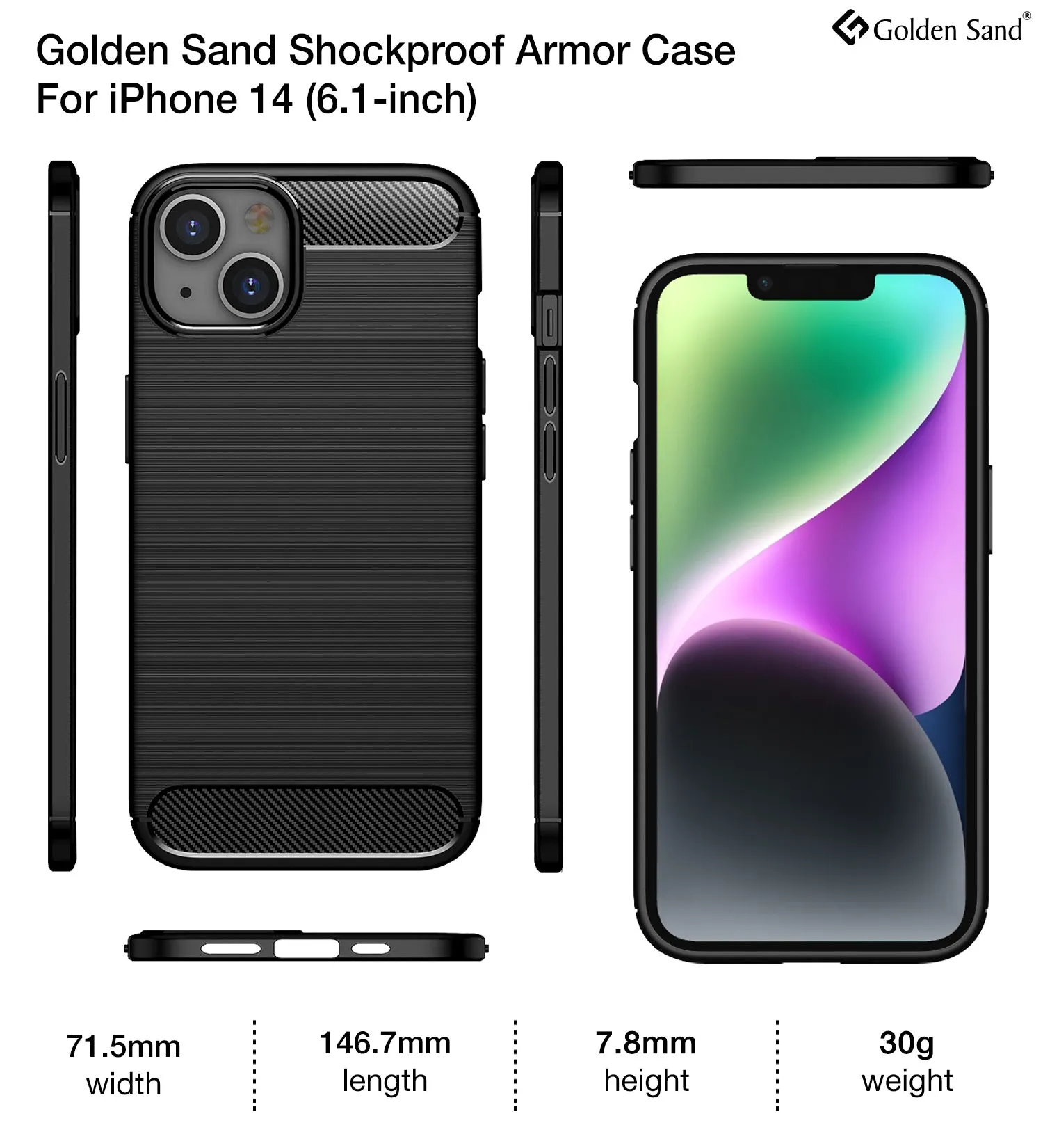 Carbon Fibre Series Shockproof Armor Back Cover for Apple iPhone 14, 6.1 inch, Black