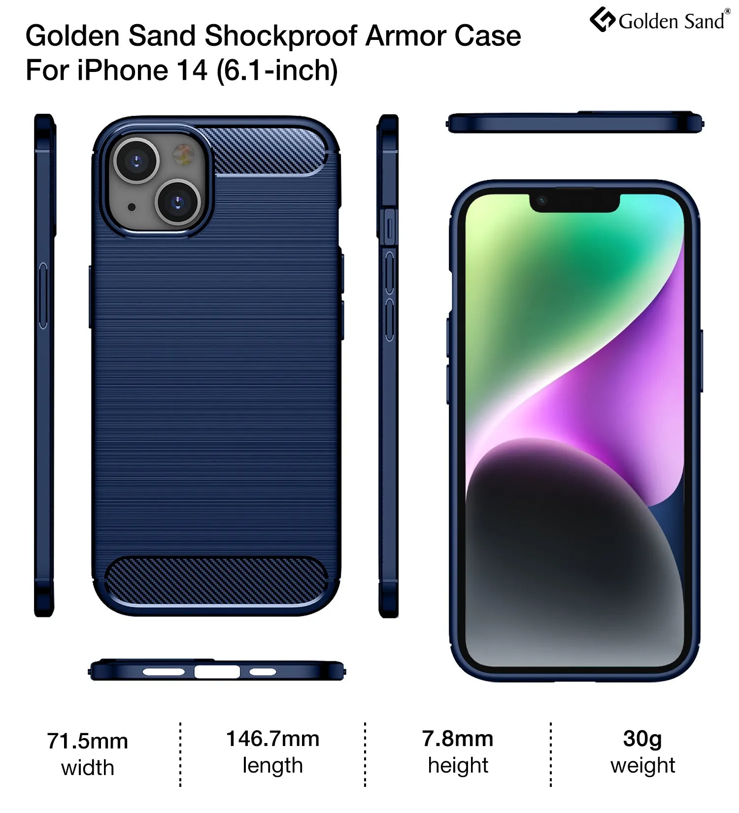 Carbon Fibre Series Shockproof Armor Back Cover for Apple iPhone 14, 6.1 inch, Blue