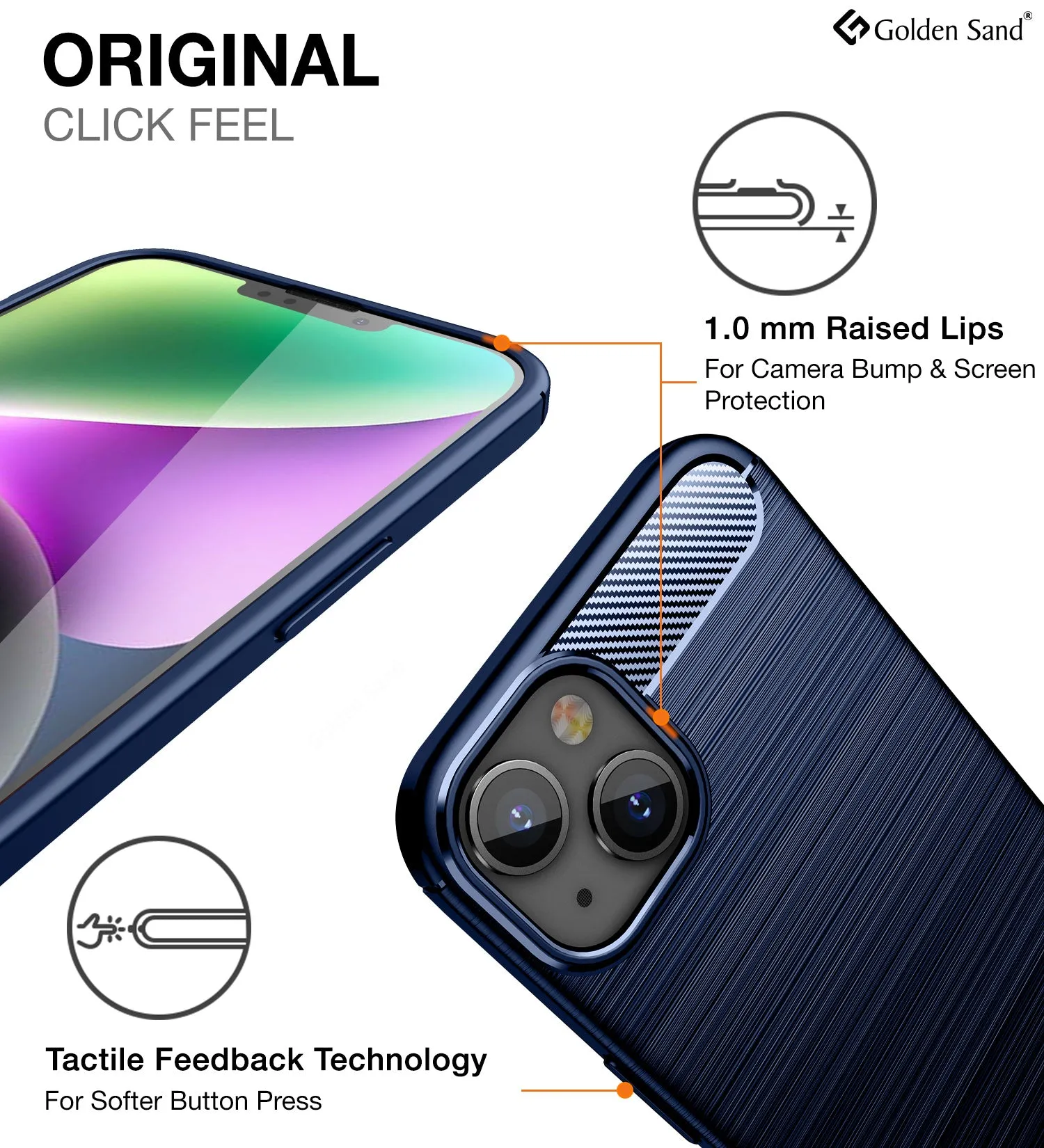 Carbon Fibre Series Shockproof Armor Back Cover for Apple iPhone 14, 6.1 inch, Blue