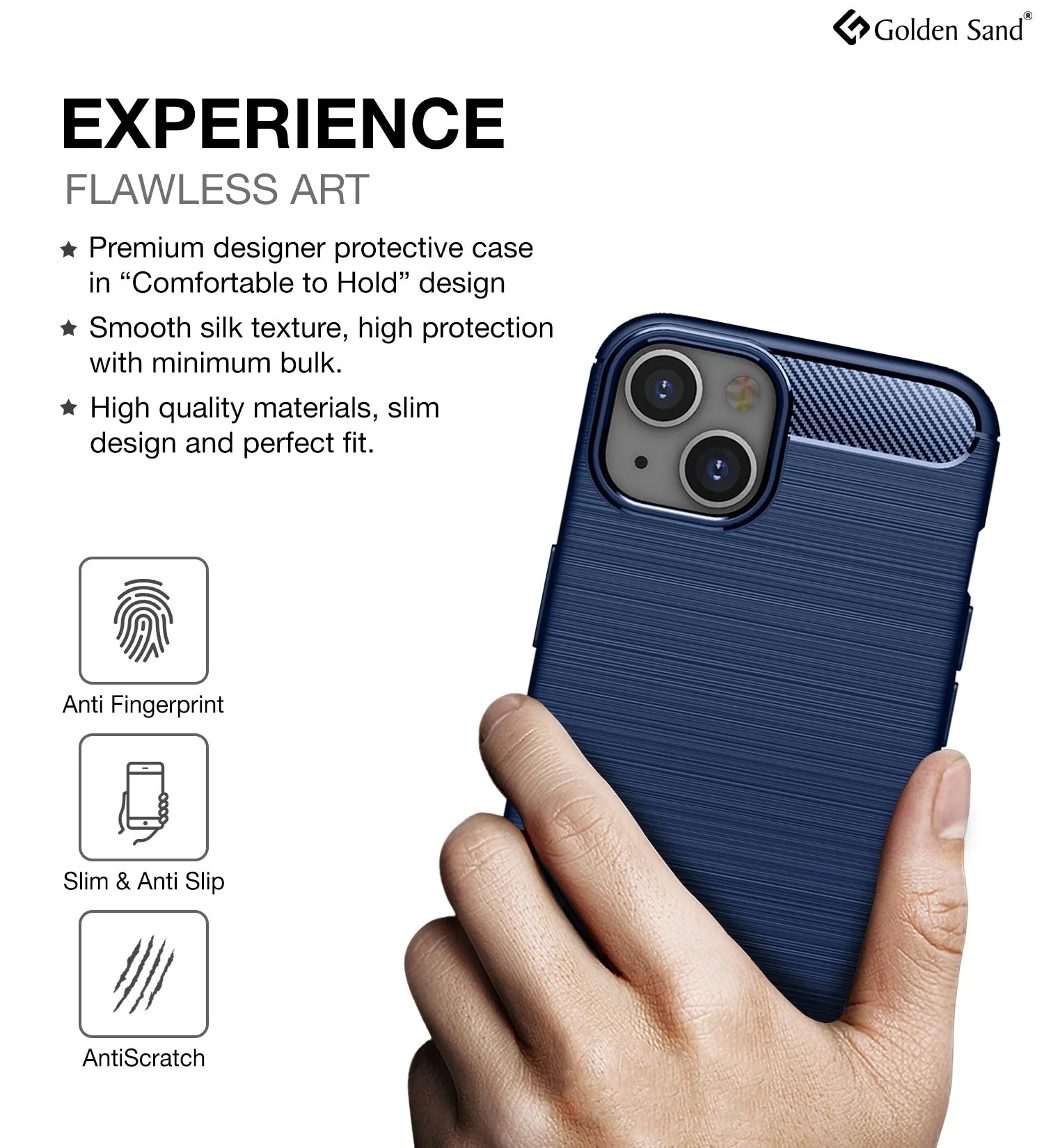 Carbon Fibre Series Shockproof Armor Back Cover for Apple iPhone 14, 6.1 inch, Blue