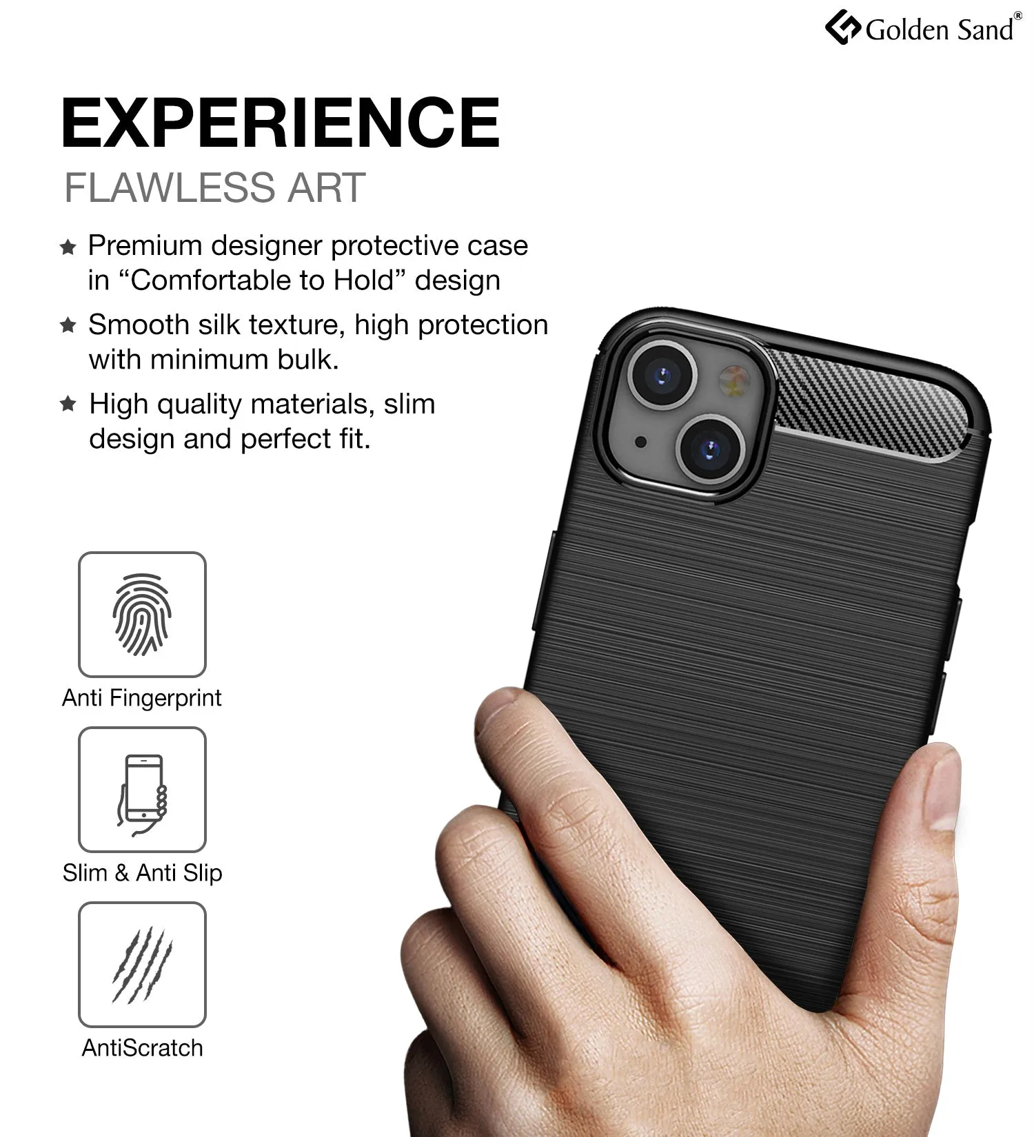 Carbon Fibre Series Shockproof Armor Back Cover for Apple iPhone 14 Plus, 6.7 inch, Black