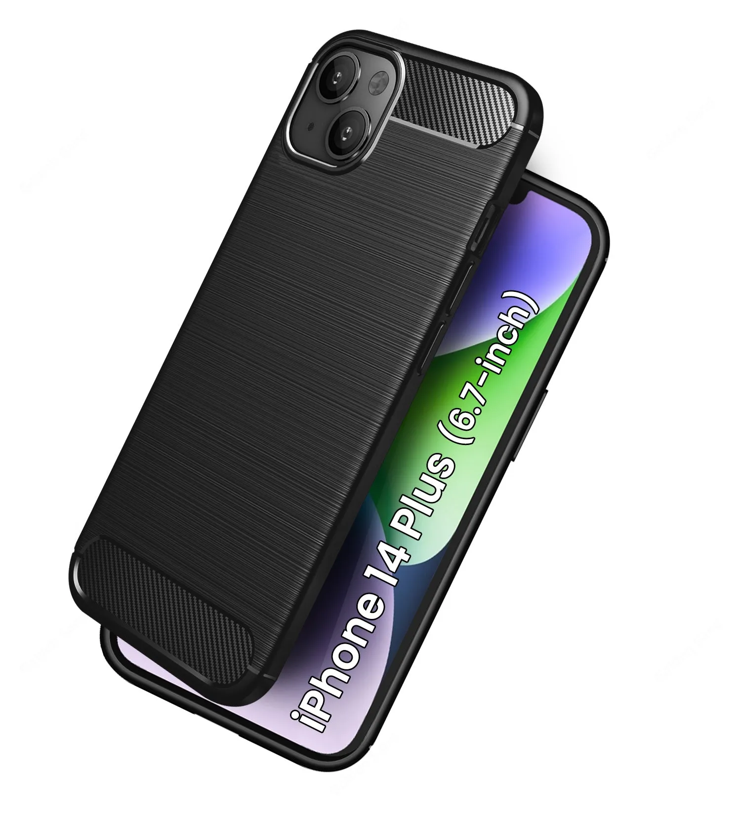 Carbon Fibre Series Shockproof Armor Back Cover for Apple iPhone 14 Plus, 6.7 inch, Black