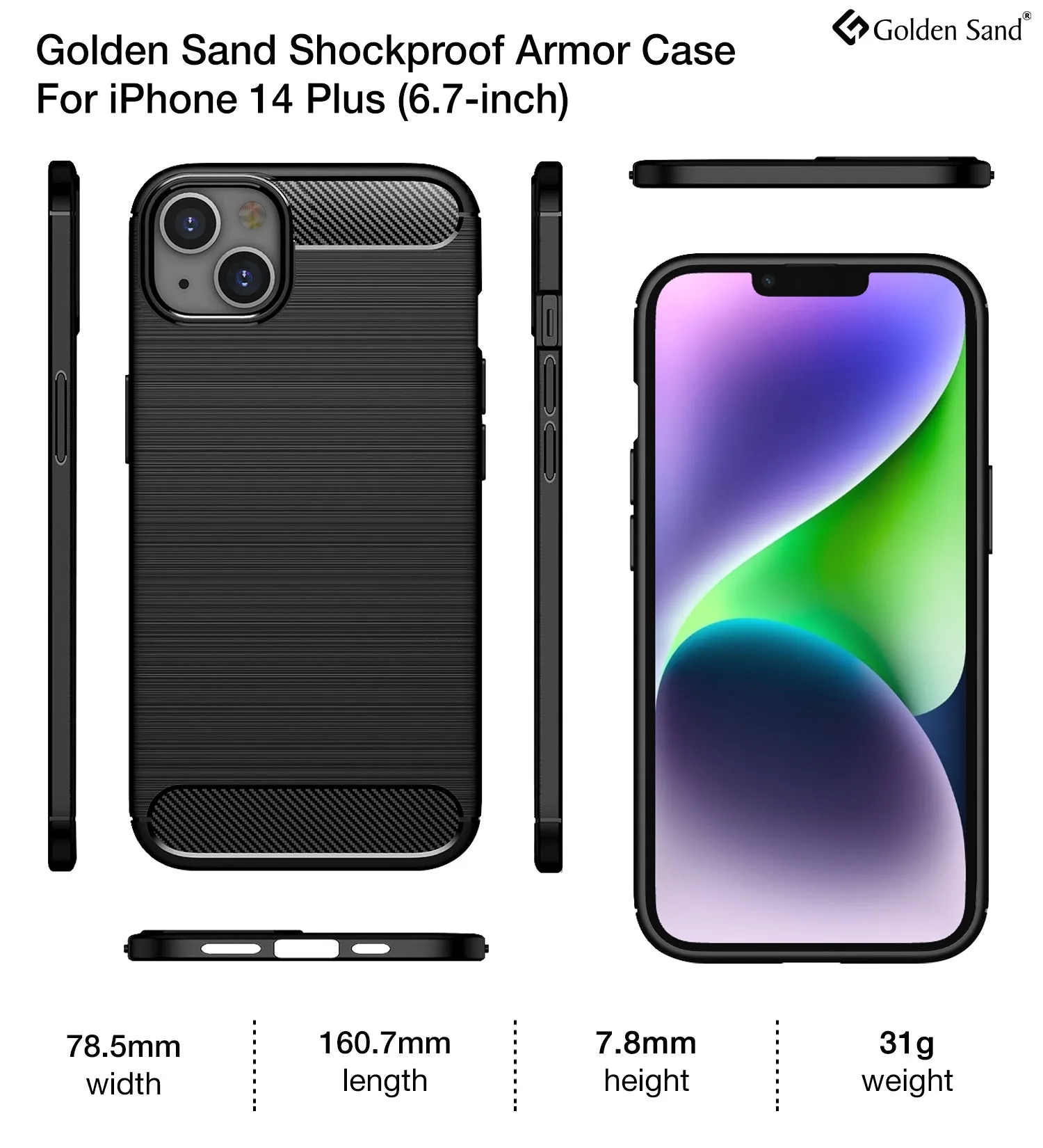 Carbon Fibre Series Shockproof Armor Back Cover for Apple iPhone 14 Plus, 6.7 inch, Black