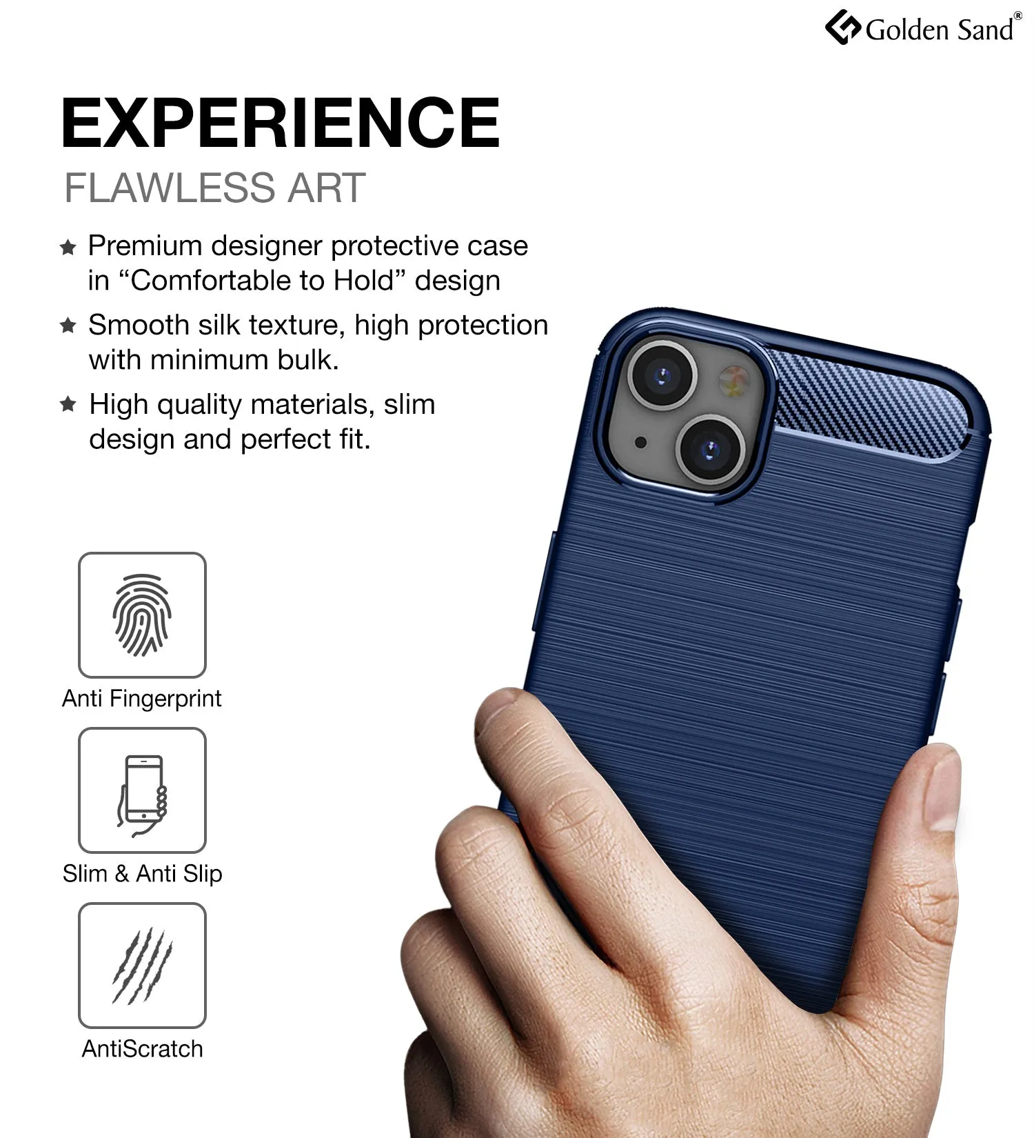 Carbon Fibre Series Shockproof Armor Back Cover for Apple iPhone 14 Plus, 6.7 inch, Blue