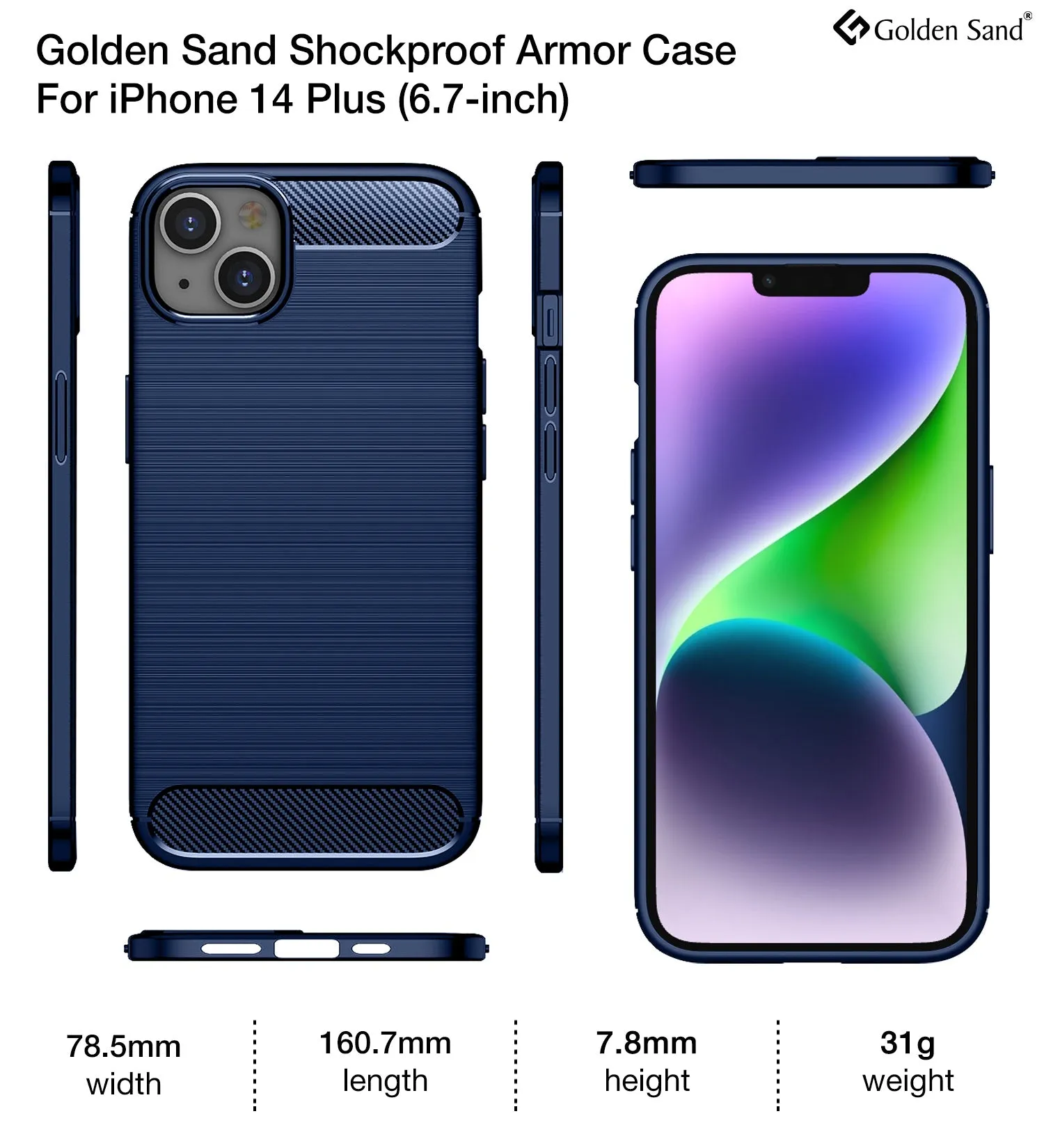 Carbon Fibre Series Shockproof Armor Back Cover for Apple iPhone 14 Plus, 6.7 inch, Blue