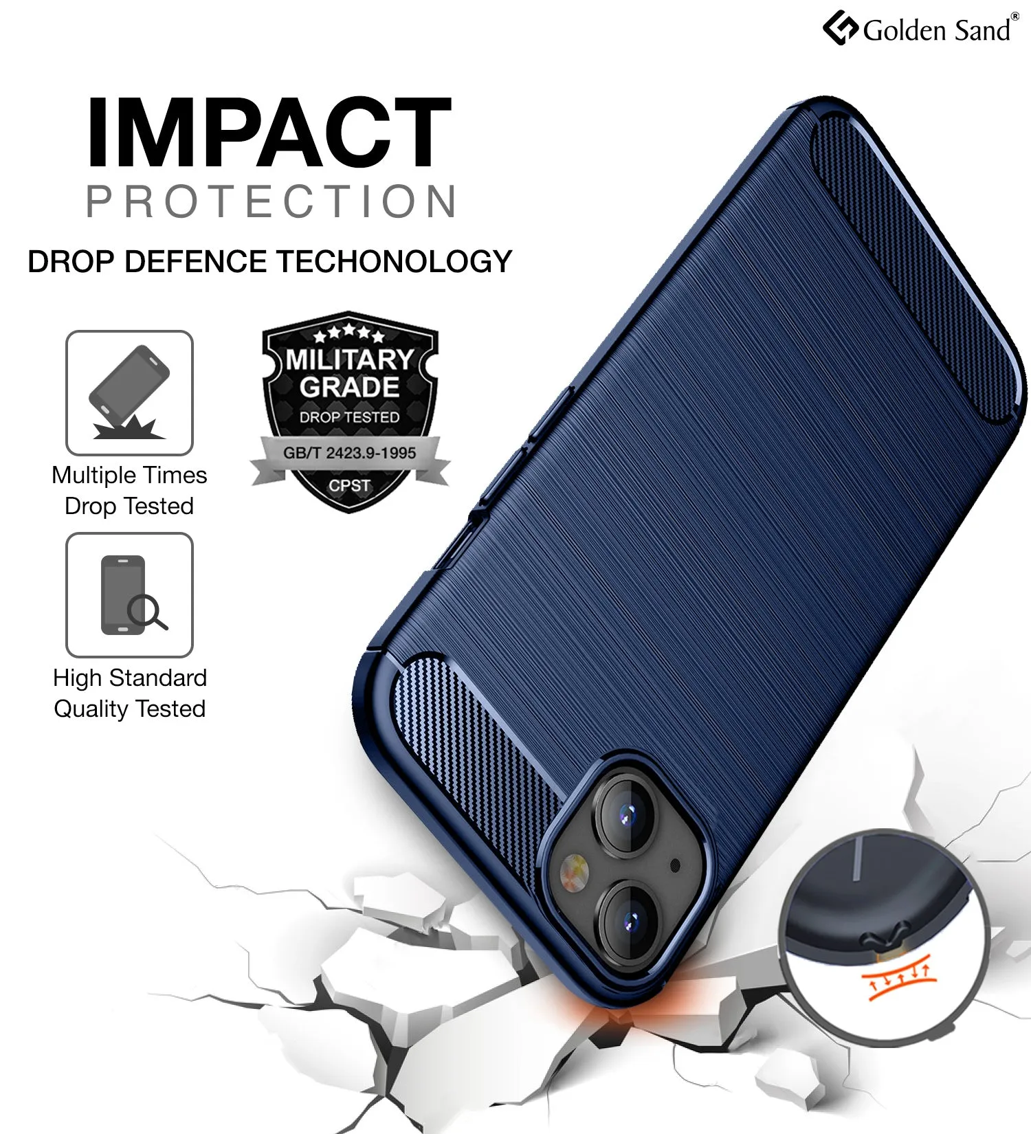Carbon Fibre Series Shockproof Armor Back Cover for Apple iPhone 14 Plus, 6.7 inch, Blue