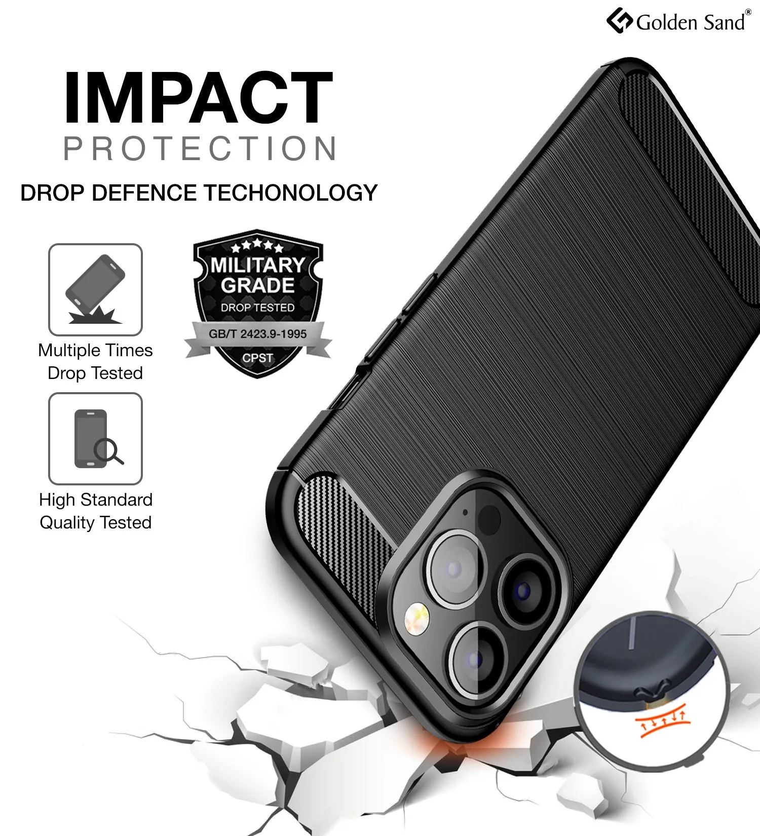 Carbon Fibre Series Shockproof Armor Back Cover for Apple iPhone 14 Pro, 6.1 inch, Black