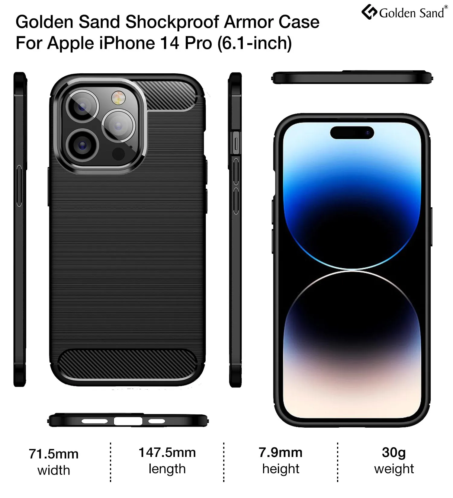 Carbon Fibre Series Shockproof Armor Back Cover for Apple iPhone 14 Pro, 6.1 inch, Black