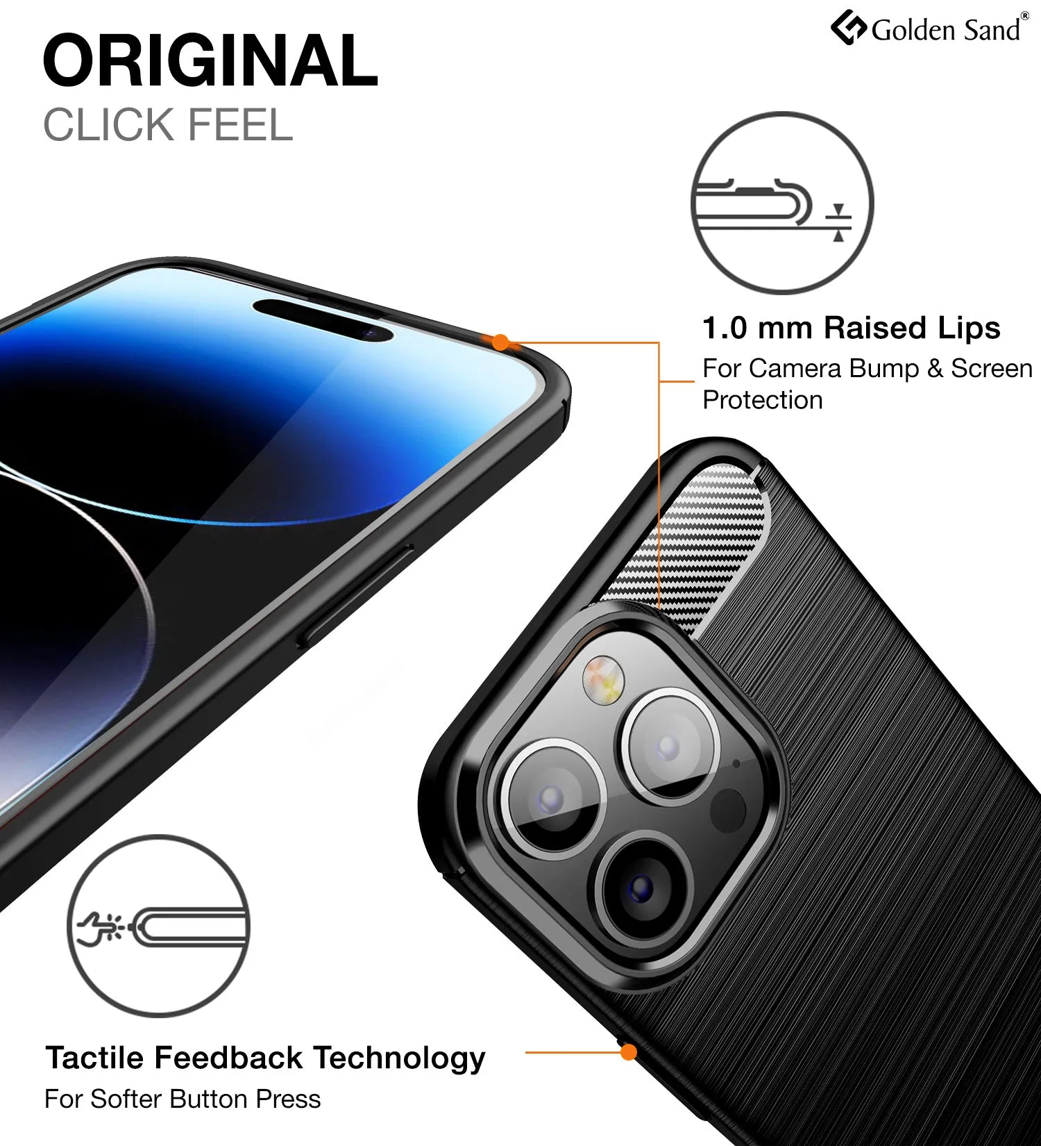 Carbon Fibre Series Shockproof Armor Back Cover for Apple iPhone 14 Pro, 6.1 inch, Black