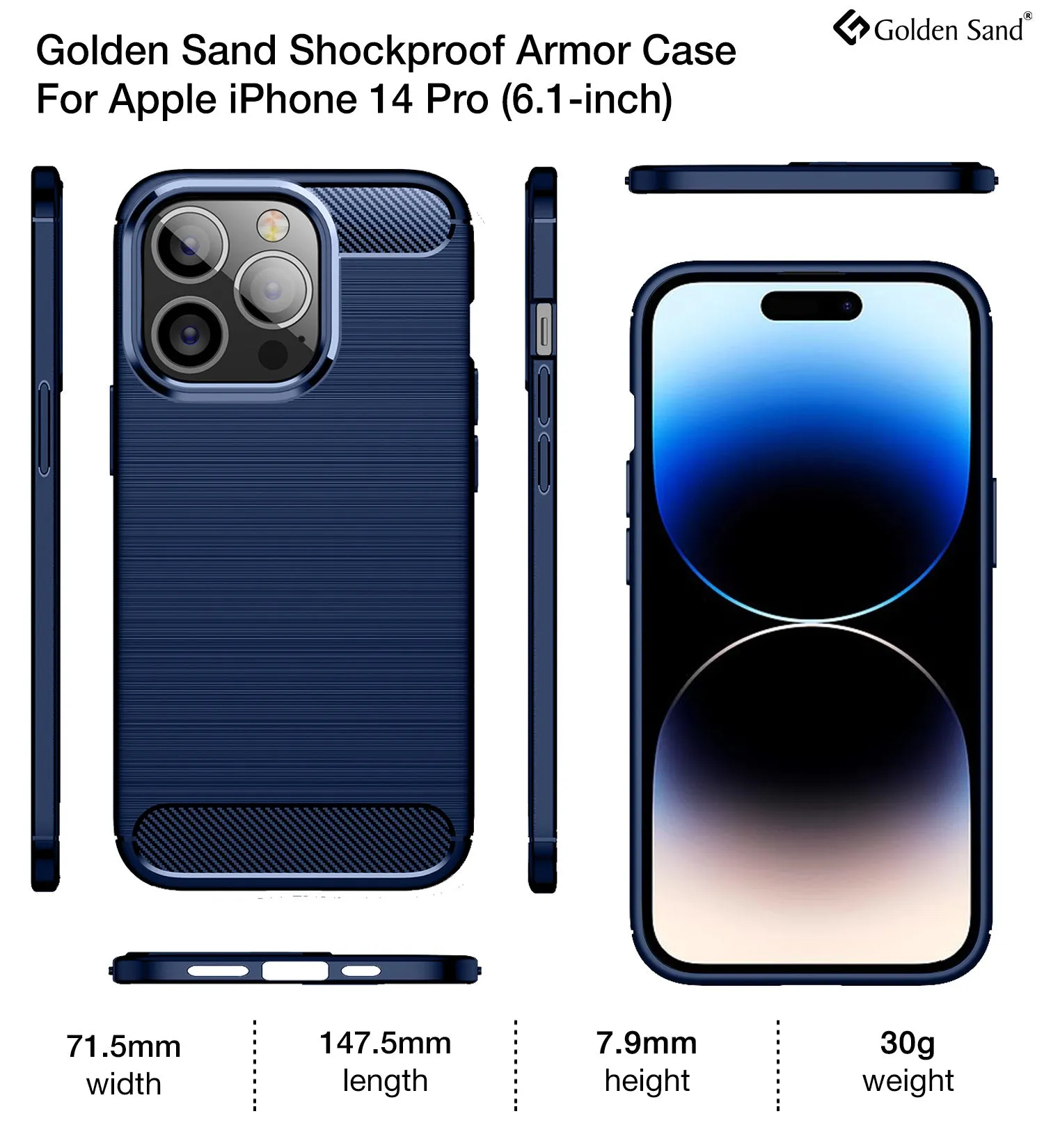 Carbon Fibre Series Shockproof Armor Back Cover for Apple iPhone 14 Pro, 6.1 inch, Blue