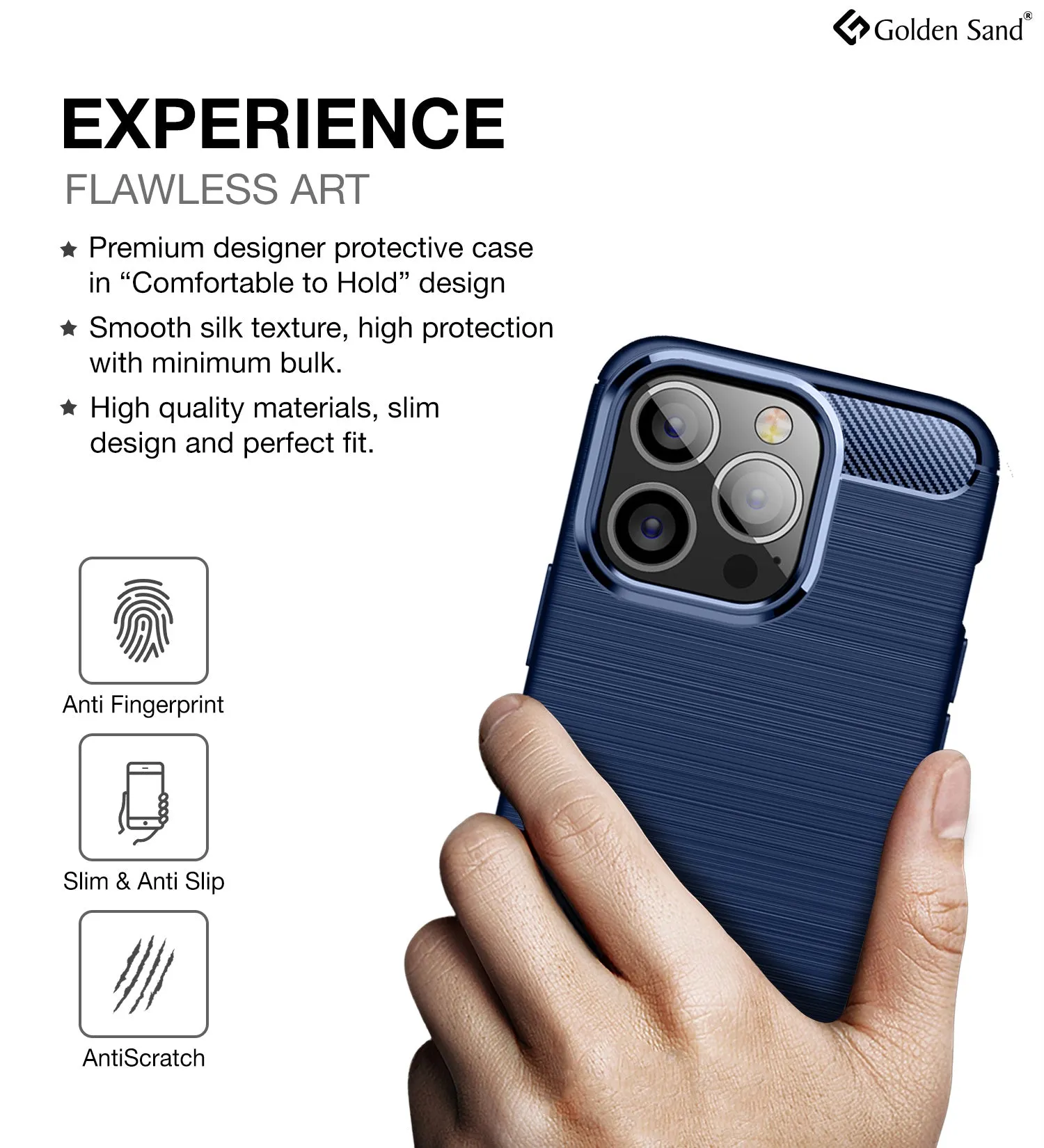 Carbon Fibre Series Shockproof Armor Back Cover for Apple iPhone 14 Pro, 6.1 inch, Blue