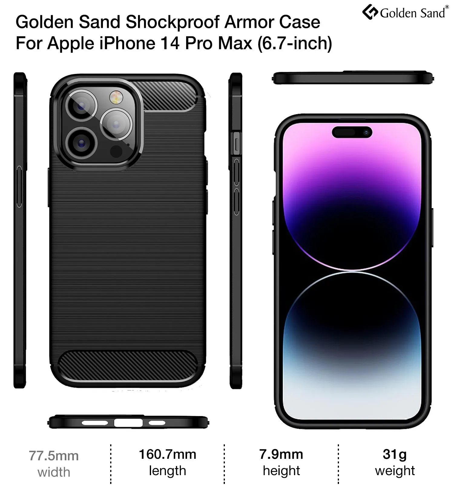 Carbon Fibre Series Shockproof Armor Back Cover for Apple iPhone 14 Pro Max, 6.7 inch, Black