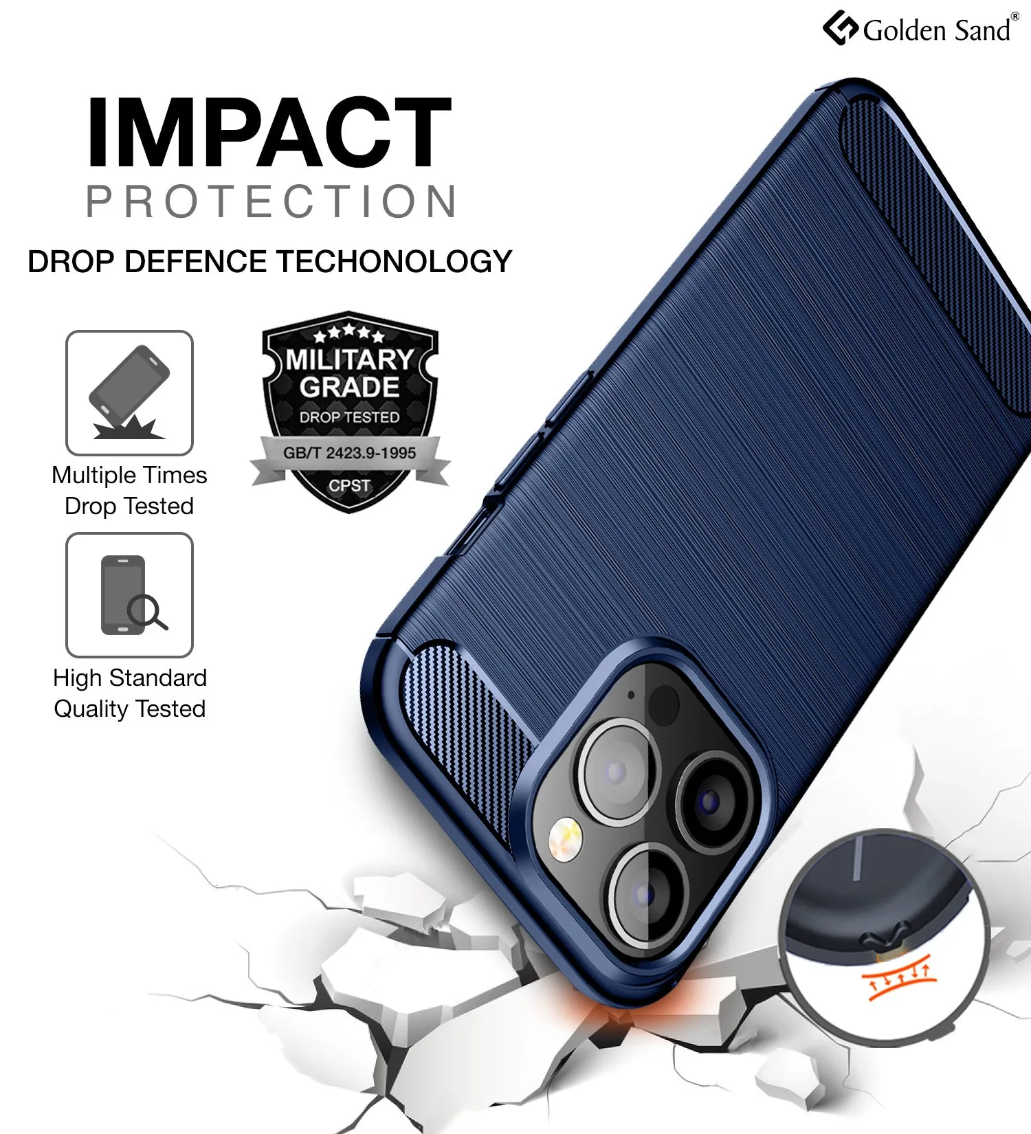 Carbon Fibre Series Shockproof Armor Back Cover for Apple iPhone 14 Pro Max, 6.7 inch, Blue