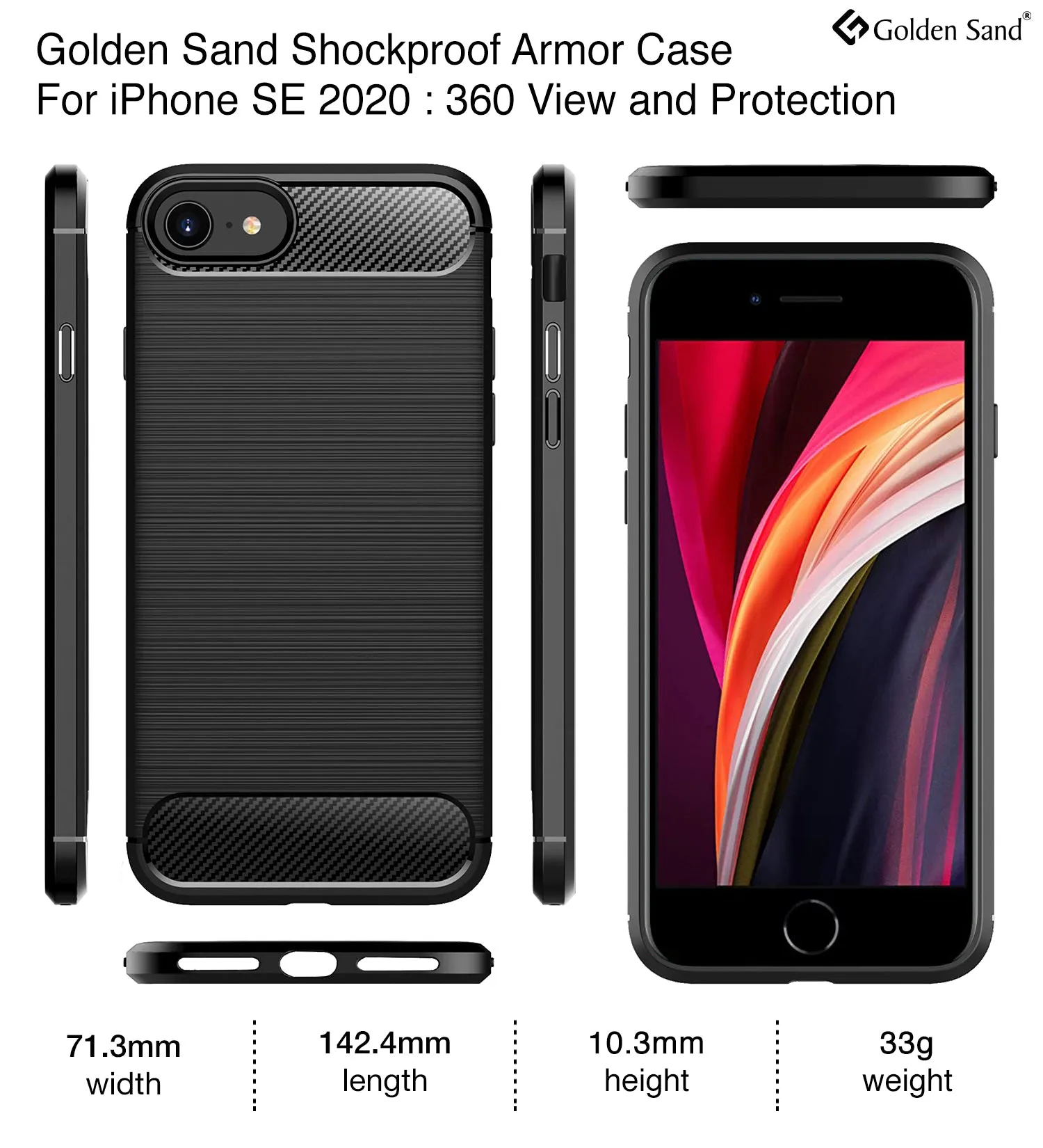 Carbon Fibre Series Shockproof Armor Back Cover for Apple iPhone SE 3, Apple iPhone SE 2020 4.7 inch, Black
