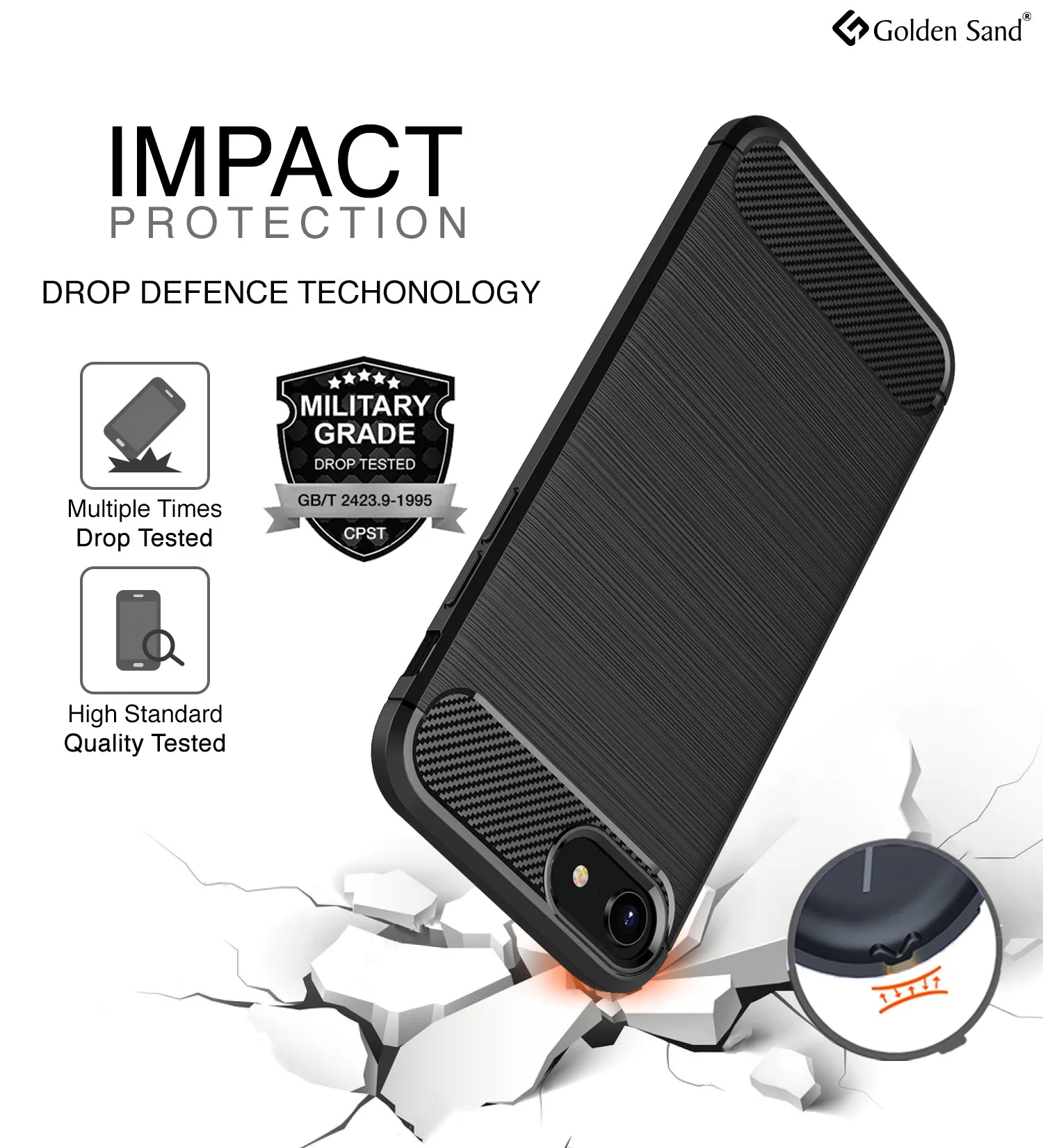 Carbon Fibre Series Shockproof Armor Back Cover for Apple iPhone SE 3, Apple iPhone SE 2020 4.7 inch, Black