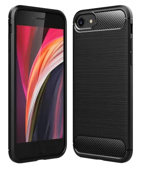 Carbon Fibre Series Shockproof Armor Back Cover for Apple iPhone SE 3, Apple iPhone SE 2020 4.7 inch, Black
