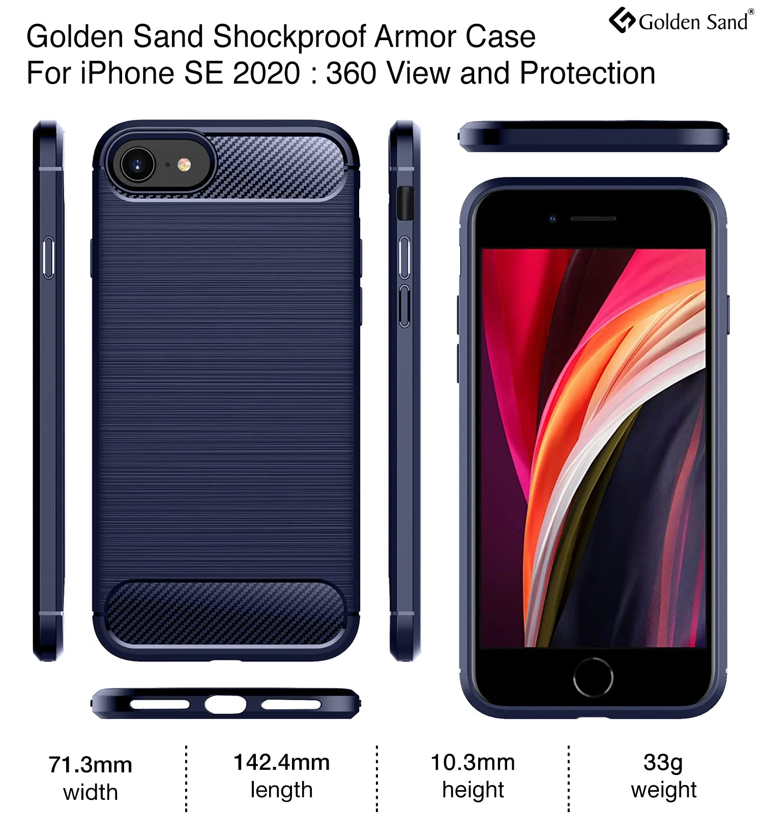 Carbon Fibre Series Shockproof Armor Back Cover for Apple iPhone SE 3, Apple iPhone SE 2020 4.7 inch, Blue
