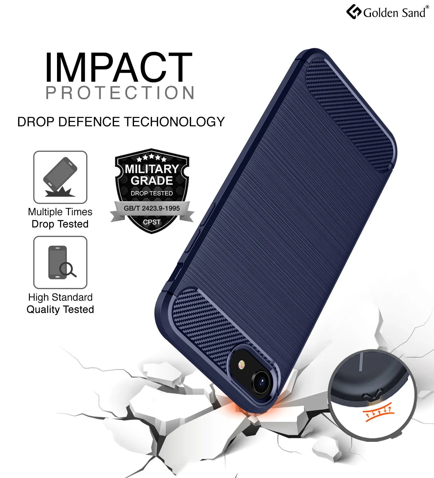 Carbon Fibre Series Shockproof Armor Back Cover for Apple iPhone SE 3, Apple iPhone SE 2020 4.7 inch, Blue