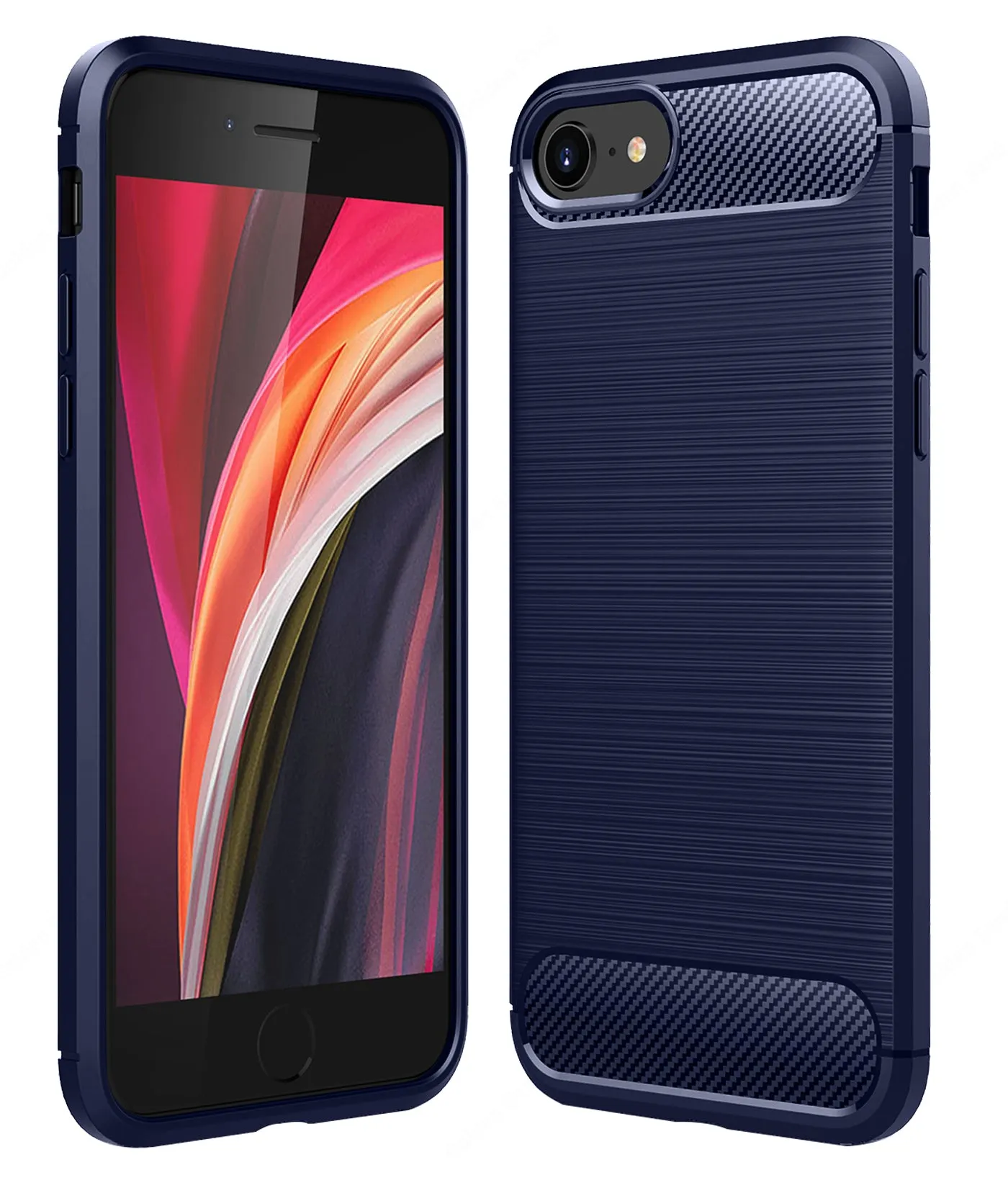 Carbon Fibre Series Shockproof Armor Back Cover for Apple iPhone SE 3, Apple iPhone SE 2020 4.7 inch, Blue