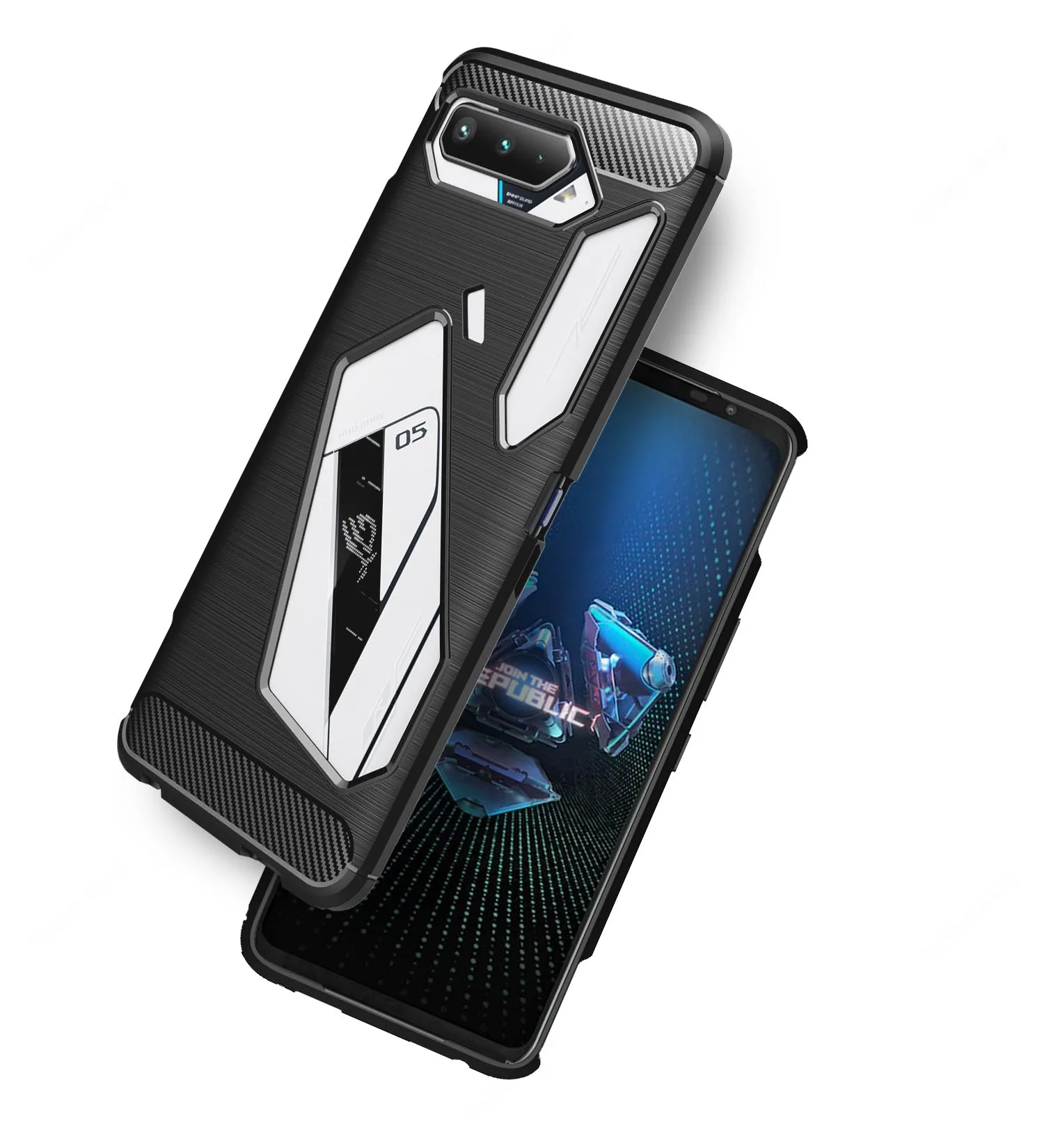 Carbon Fibre Series Shockproof Armor Back Cover for Asus ROG Phone 5, Asus ROG Phone 5s, Asus ROG Phone 5s Pro, Asus ROG Phone 5 Pro, Asus ROG Phone 5 Ultimate, 6.78 inch, Black