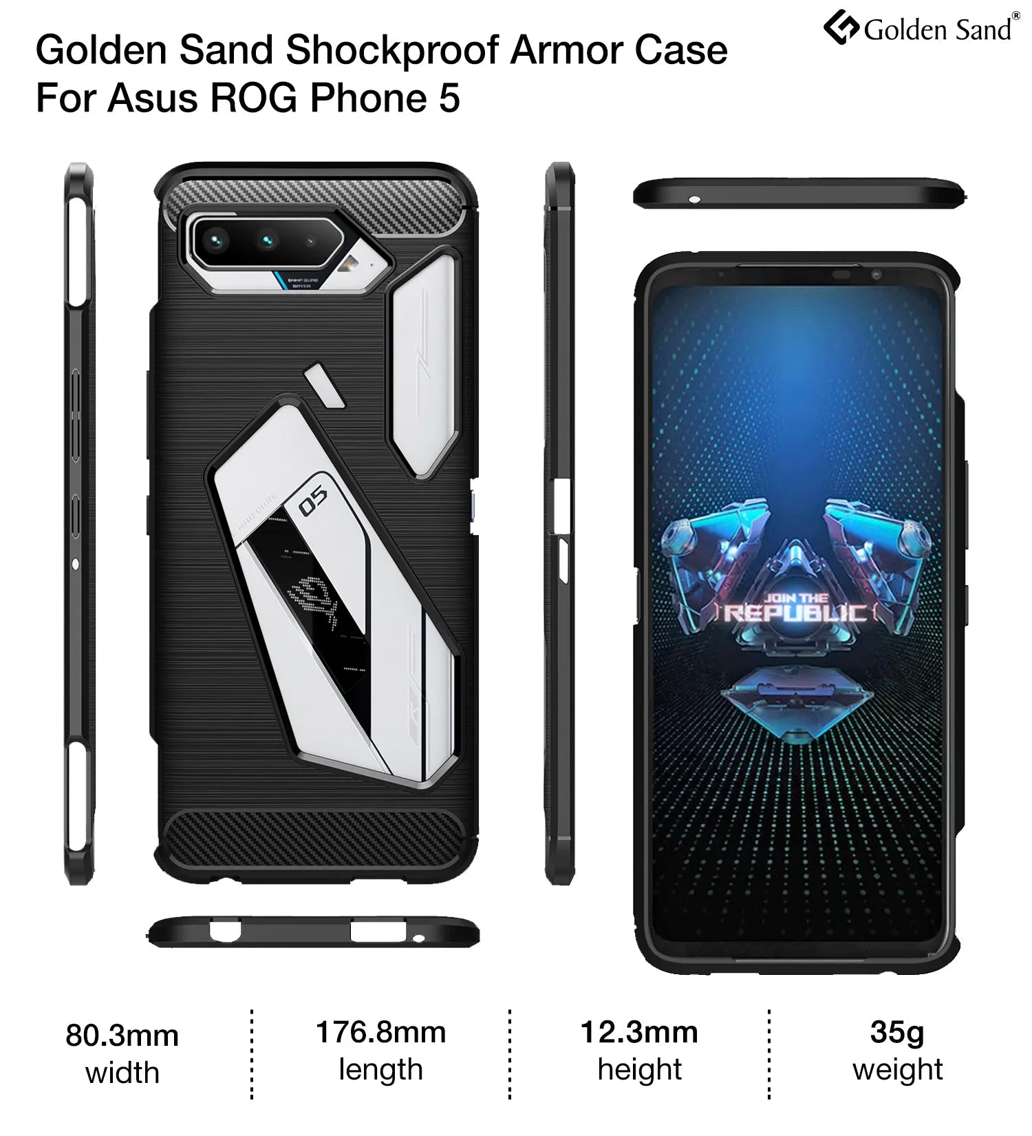 Carbon Fibre Series Shockproof Armor Back Cover for Asus ROG Phone 5, Asus ROG Phone 5s, Asus ROG Phone 5s Pro, Asus ROG Phone 5 Pro, Asus ROG Phone 5 Ultimate, 6.78 inch, Black